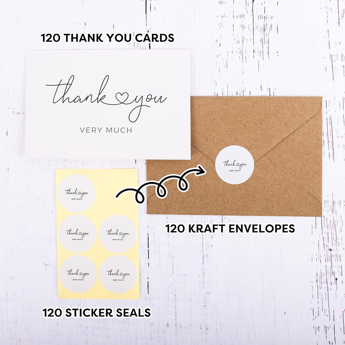Durabasics 120 Thank You Cards with Envelopes to Express Gratitude – Wedding Thank You Cards with Envelopes & Stickers - For Any Occasion - Bridal Shower, Engagement, Graduation & More, 4" x 6"