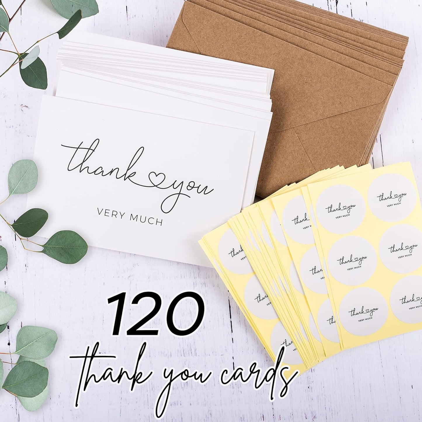 Durabasics 120 Thank You Cards with Envelopes to Express Gratitude – Wedding Thank You Cards with Envelopes & Stickers - For Any Occasion - Bridal Shower, Engagement, Graduation & More, 4" x 6"