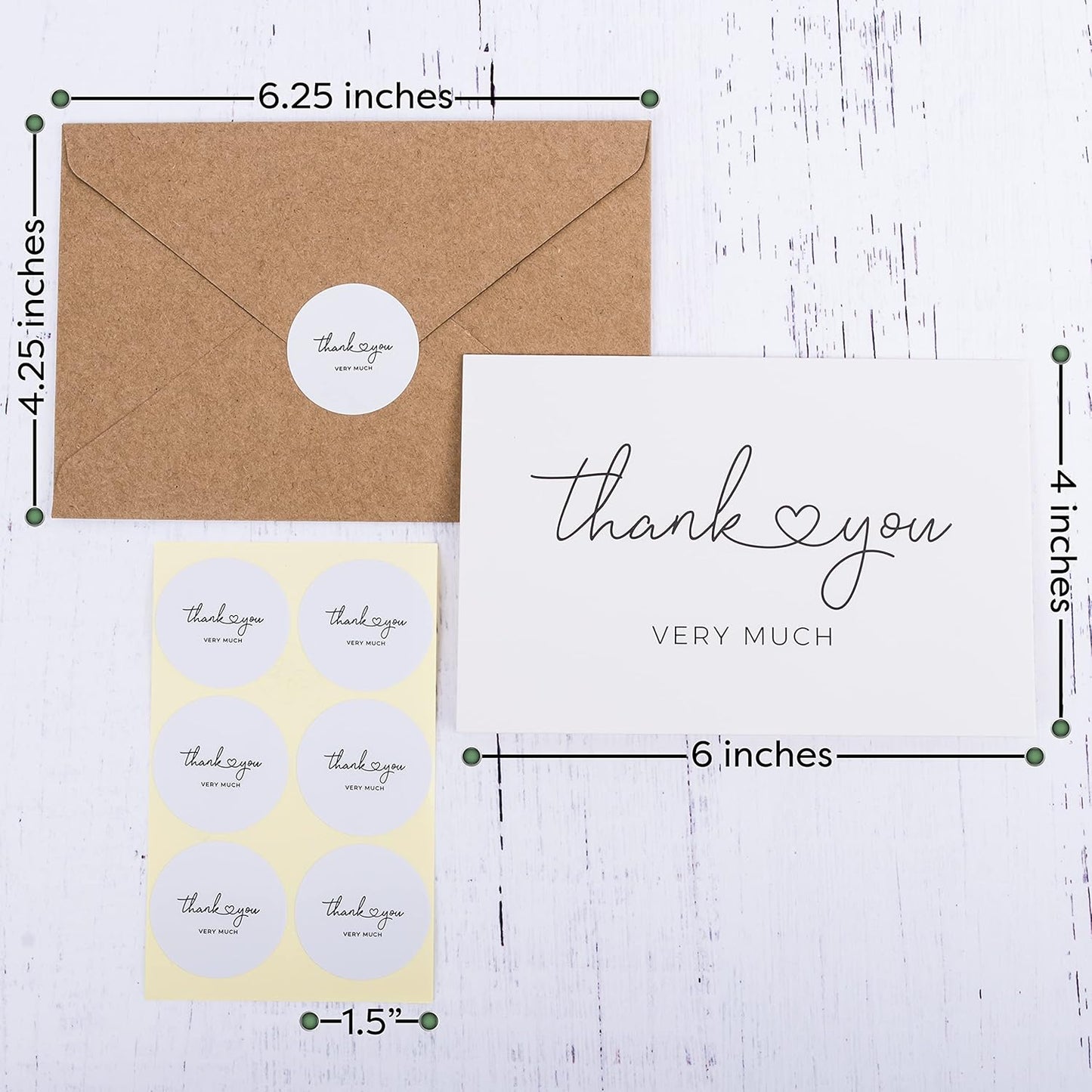 Durabasics 120 Thank You Cards with Envelopes to Express Gratitude – Wedding Thank You Cards with Envelopes & Stickers - For Any Occasion - Bridal Shower, Engagement, Graduation & More, 4" x 6"