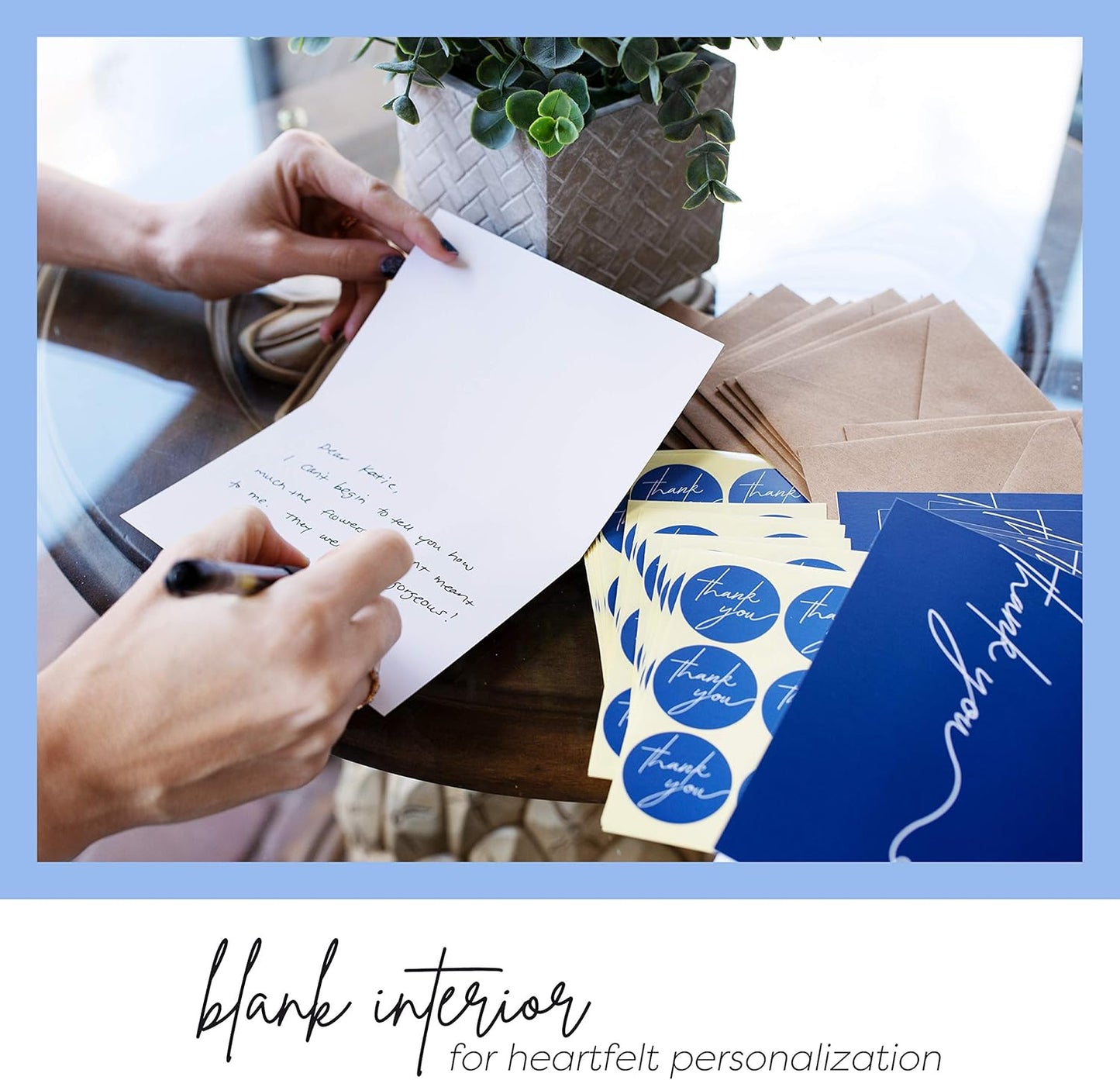 Durabasics 120 Heavyweight Blank Thank You Cards with Envelopes & Stickers, Premium Thank You Notes with Envelopes Set, Bulk, Classic Navy Blue Bulk Pack (4 x 6 Inches) (120 Pack)