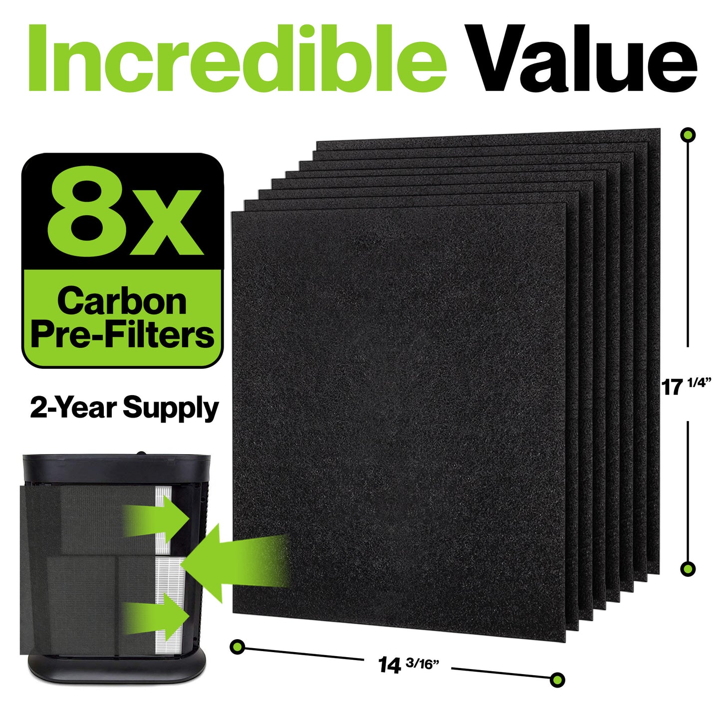 Durabasics 8-Pack Pre-Filters for Honeywell HPA300 Replacement Filters, Compatible with Honeywell Prefilter A, Filter A, HPA300 Prefilter and HRF-AP1 Replacement