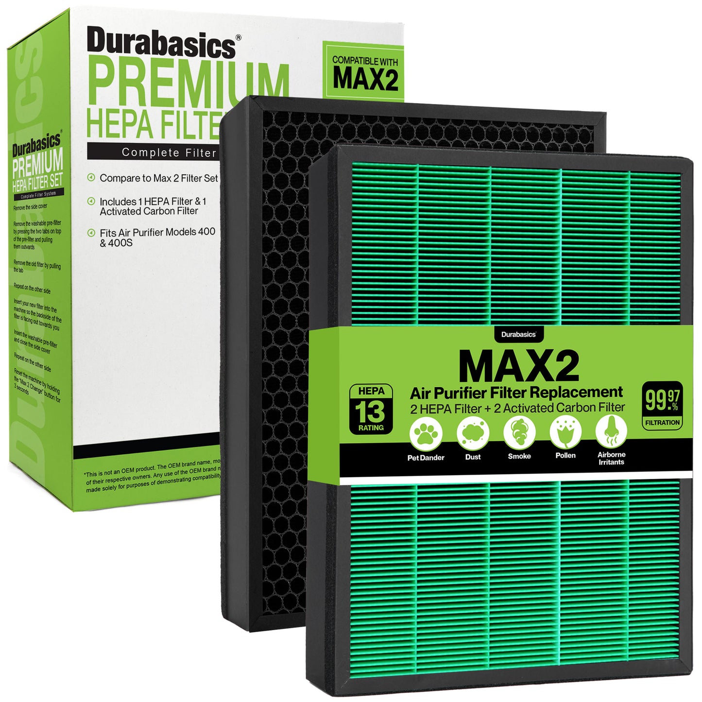Durabasics HEPA Filter Replacements for Coway Airmega 400 Filter - 2 Pack - Compatible with Airmega Filter Max2 Filter, Conway Air Filter Replacement, Coway Filter Replacement & Coway Airmega 400S…