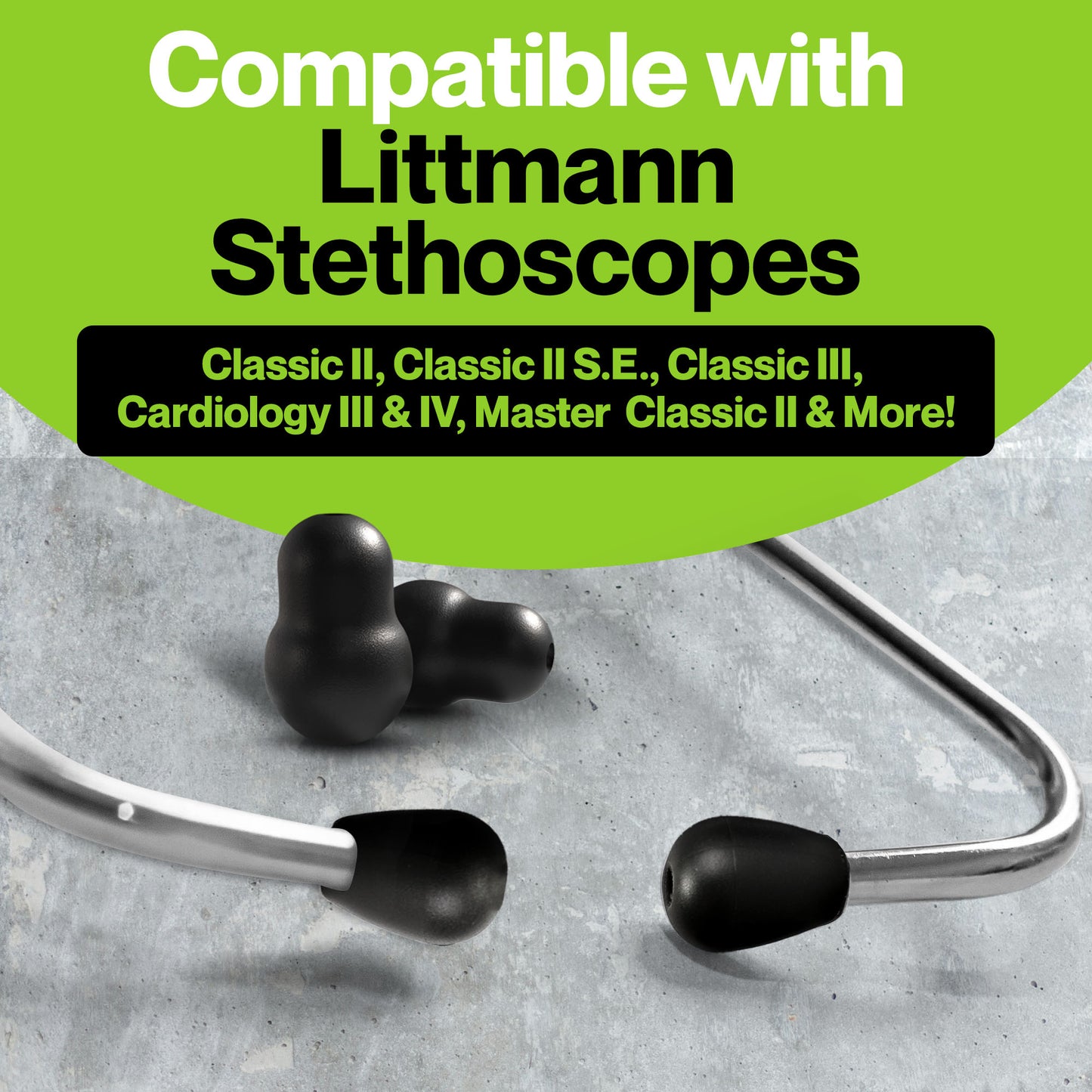 Durabasics Stethoscope Ear Tips Replacement for Littmann Stethoscopes Parts - Compatible with Littmann Ear Tips, Ear Pieces, Replacement Parts for Classic III, Cardiology 3, 4, & IV - Black