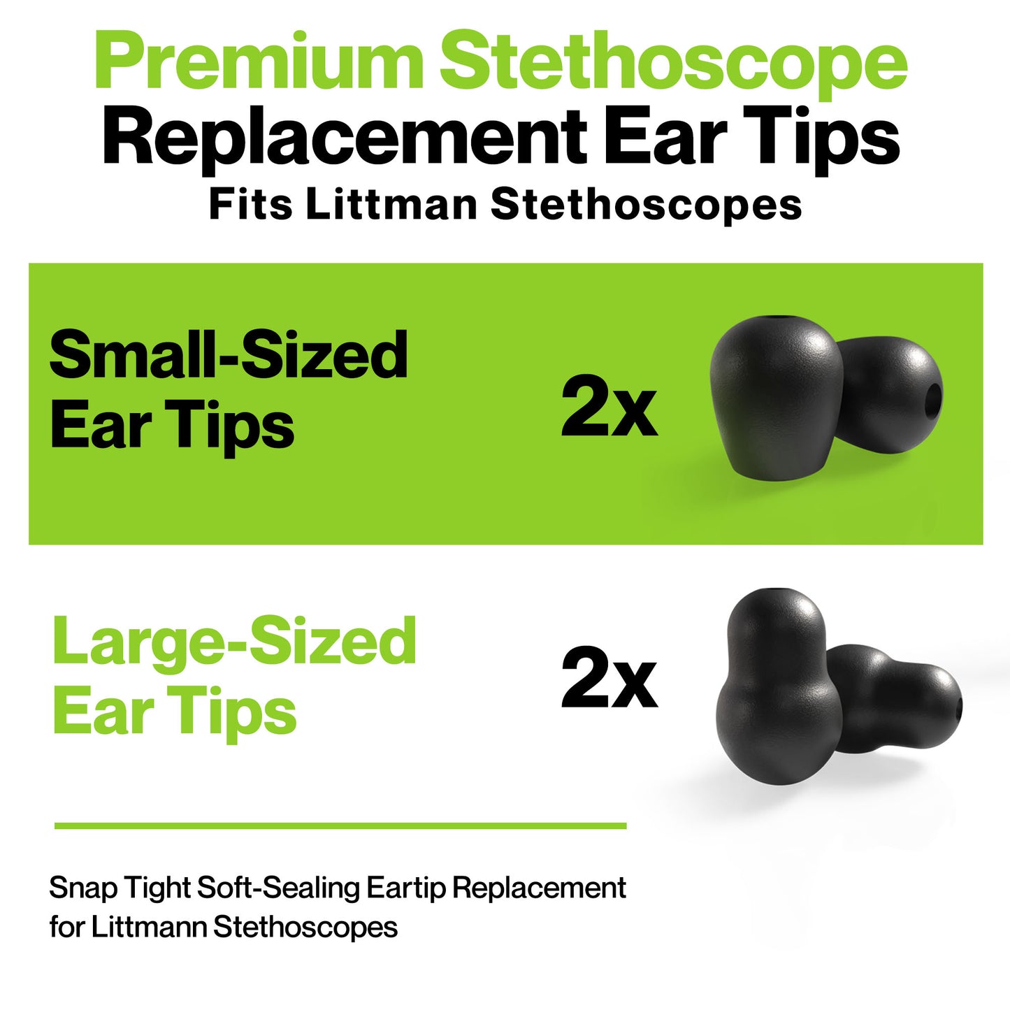 Durabasics Stethoscope Ear Tips Replacement for Littmann Stethoscopes Parts - Compatible with Littmann Ear Tips, Ear Pieces, Replacement Parts for Classic III, Cardiology 3, 4, & IV - Black