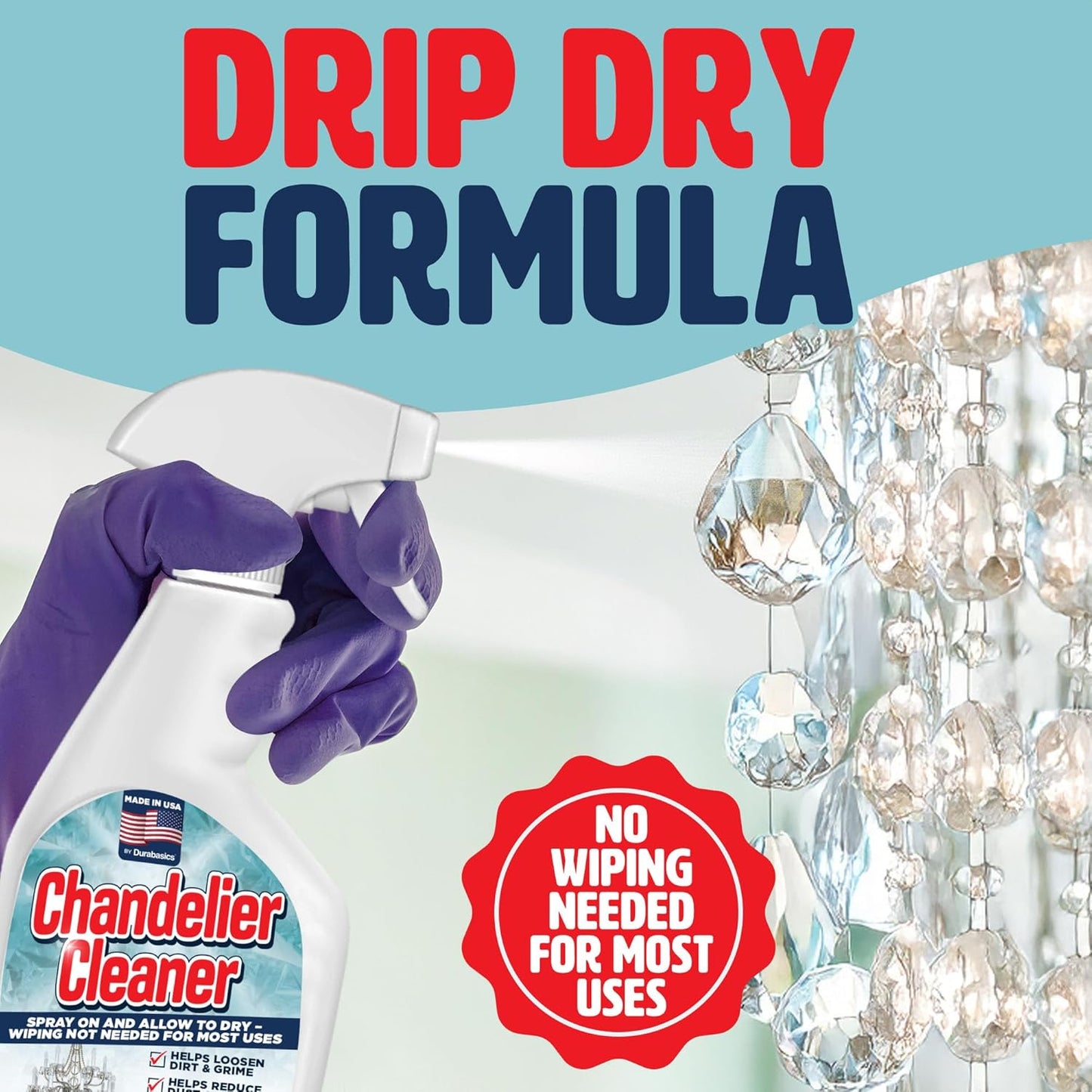32oz Chandelier Cleaner Spray – Chandelier Cleaner Drip Dry No Wipe for Most Uses – Streak-Free Glass Cleaner – Helps Loosen Dirt & Grime – Multi-Surface Use – Made in USA