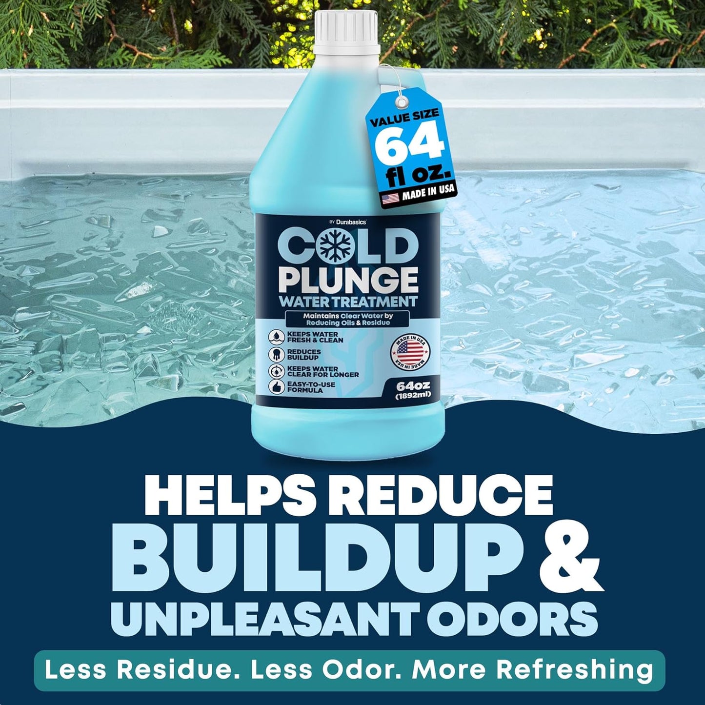 Durabasics 3in1 Cold Plunge Water Treatment – Helps Maintain Clear, Fresh-Looking Water | Cold Plunge Cleaner & Water Stabilizer | 64-Week Supply | Easy to Use | Ice Bath Water Treatment – 64 oz
