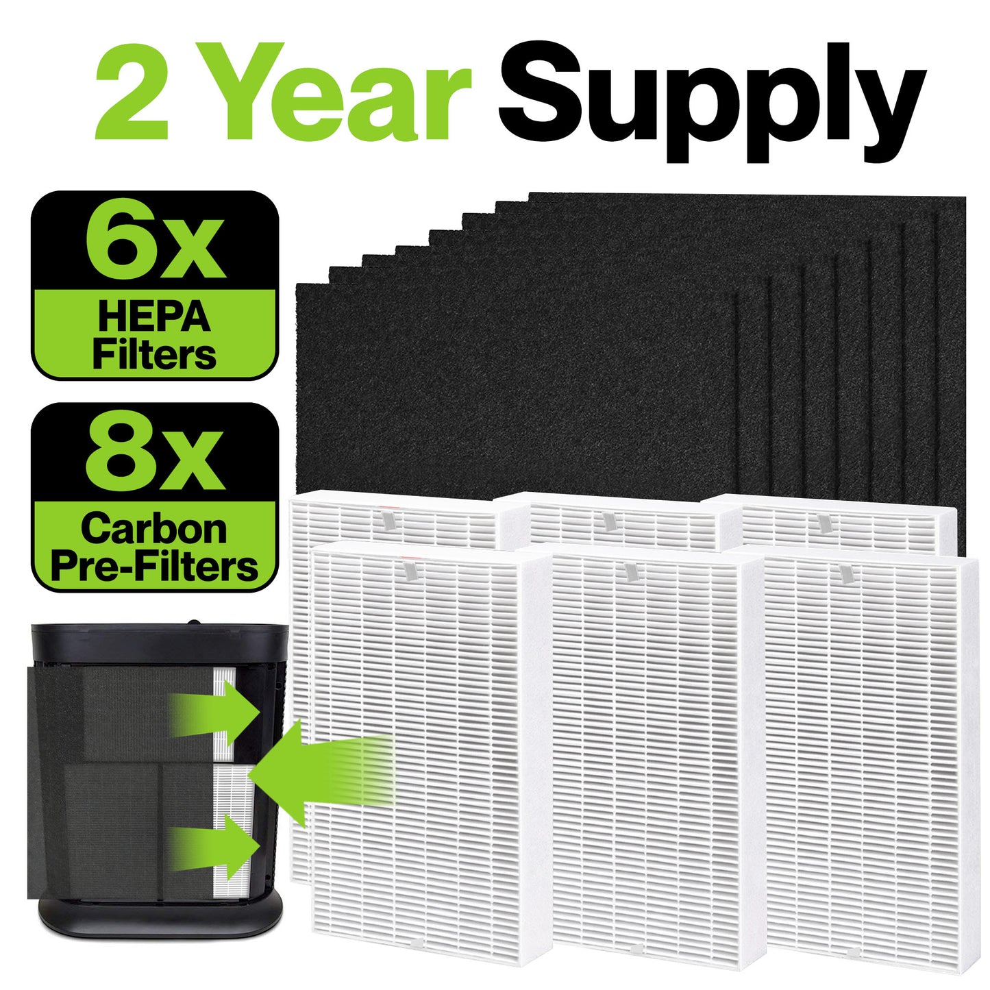 Durabasics HPA300 Compatible HEPA Filter Set - 6 HEPA Filters & 8 Pre-Cut Activated Carbon Pre Filters - Replacements for Honeywell Filter R and Pre-Filter A, HRF-R3, HRF-R2, HRF-R1, HRF-AP1 & HPA 300…