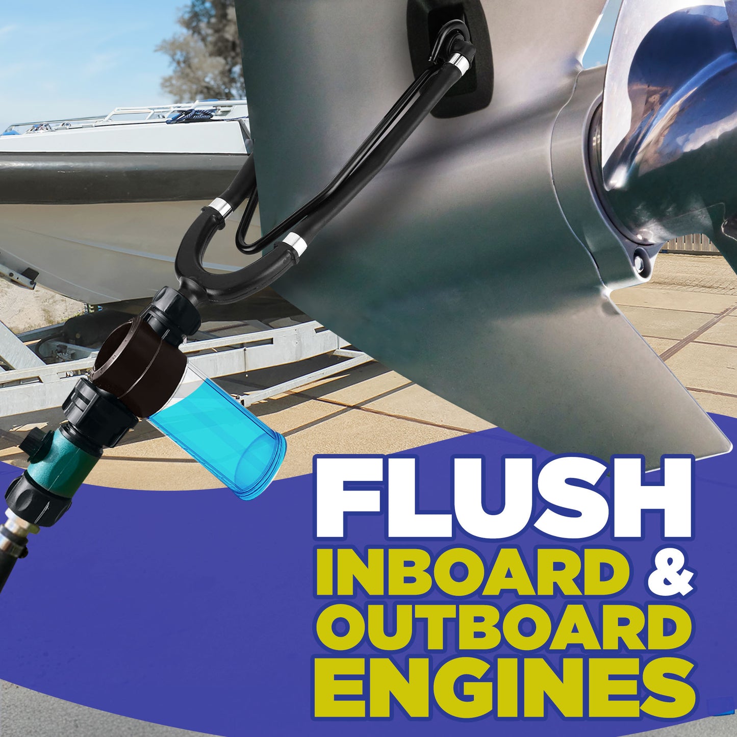 Durabasics Salt Remover Flush Kit with High-Pressure Hose- Salt Gone Applicator for Boat - Marine Engine Flush - Perfect for Flushing Inboard/Outboard Motors and Removes Salt Deposits Away