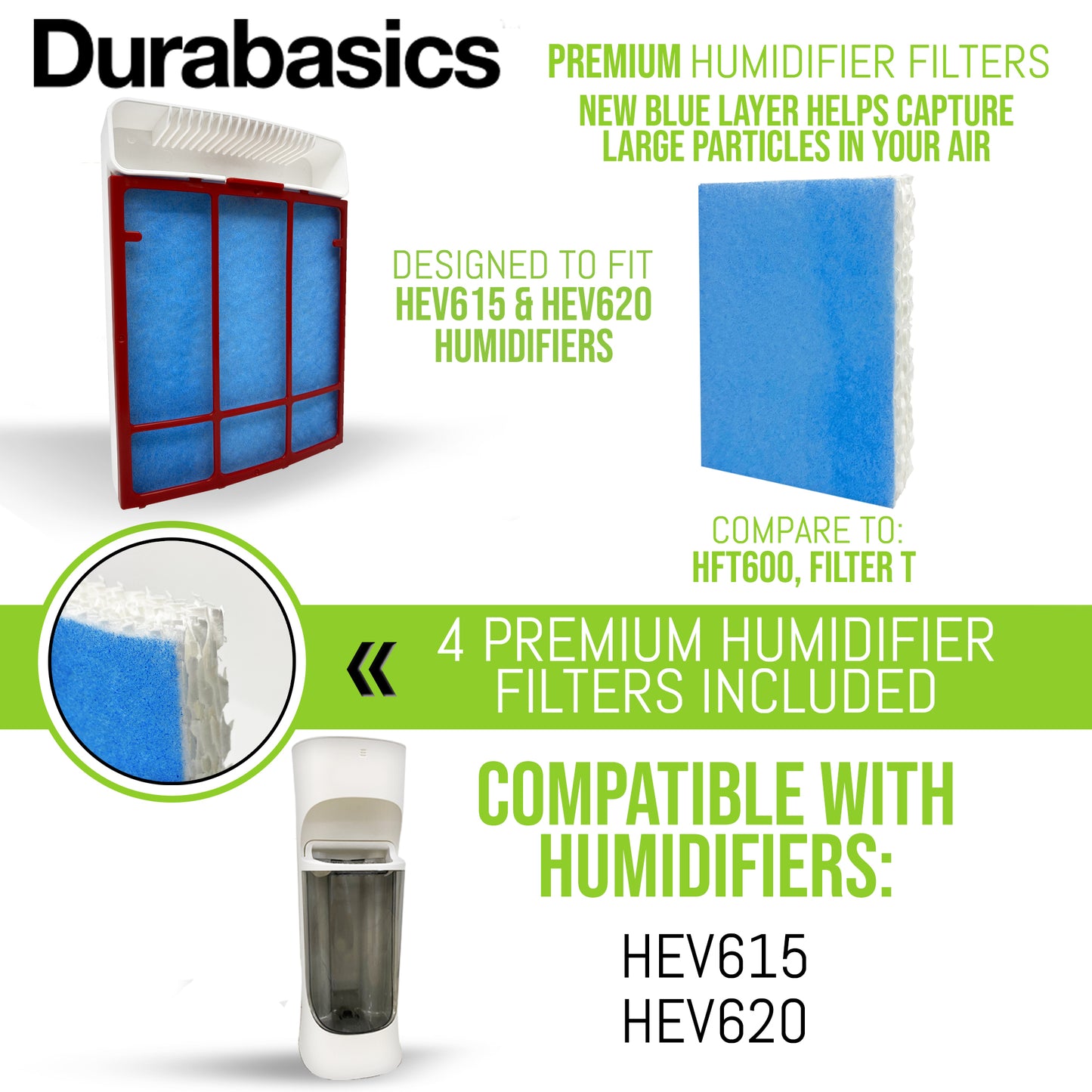 Durabasics 4 Pack of Premium Humidifier Filters Compatible with Honeywell Humidifier Filter T, Replacements for Honeywell Humidifier Filter T, HTF600 Honeywell Humidifier Filter, HEV615 & HEV620