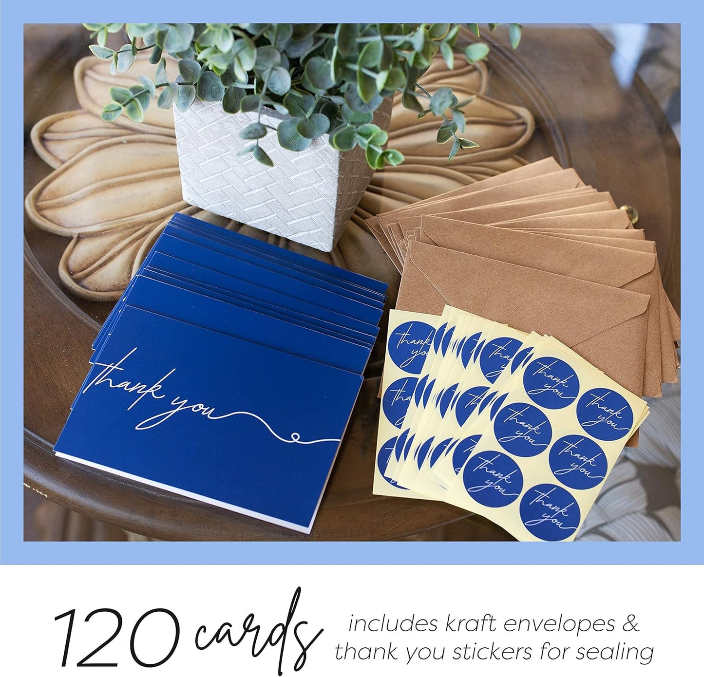 Durabasics 120 Heavyweight Blank Thank You Cards with Envelopes & Stickers, Premium Thank You Notes with Envelopes Set, Bulk, Classic Navy Blue Bulk Pack (4 x 6 Inches) (120 Pack)
