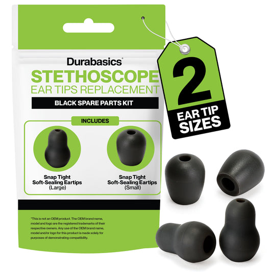 Durabasics Stethoscope Ear Tips Replacement for Littmann Stethoscopes Parts - Compatible with Littmann Ear Tips, Ear Pieces, Replacement Parts for Classic III, Cardiology 3, 4, & IV - Black