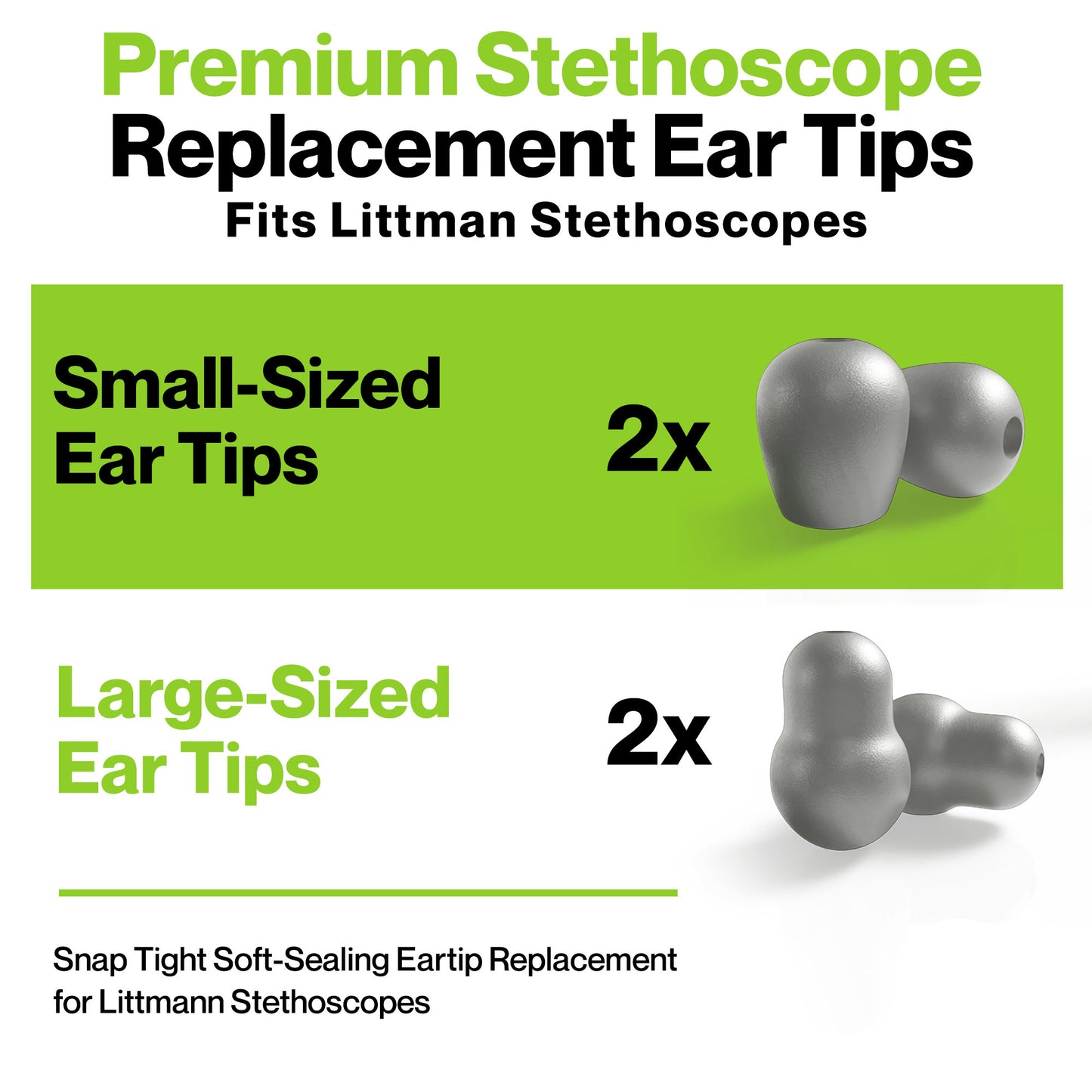 Durabasics Stethoscope Ear Tips Replacement for Littmann Stethoscopes Parts - Compatible with Littmann Ear Tips, Ear Pieces, Replacement Parts for Classic III, Cardiology 3, 4, & IV - Grey