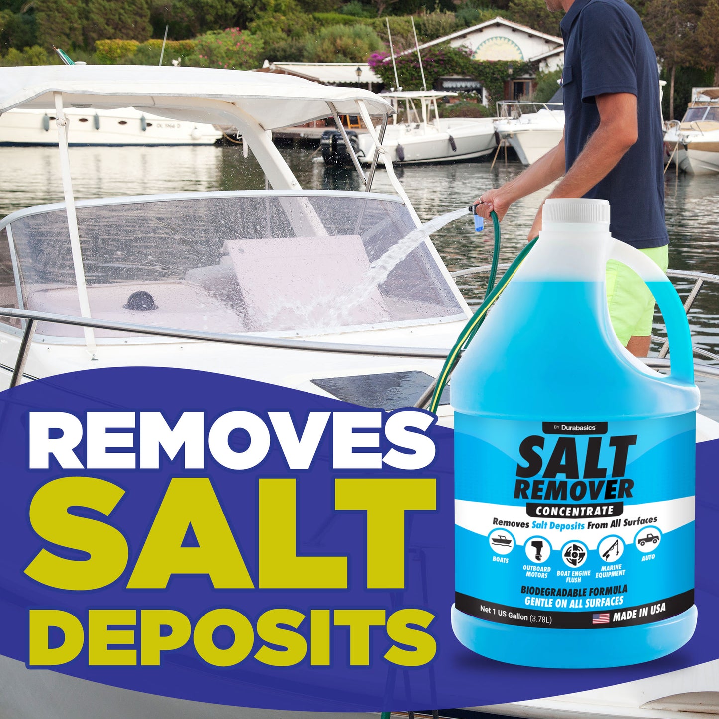 [1 Gallon] Salt Remover Concentrate - Salt Gone for Boats - Marine Engine Flush - Perfect for Outboard Motor Flush & Washing Salt Deposits - Remove Salt Deposits for Autos