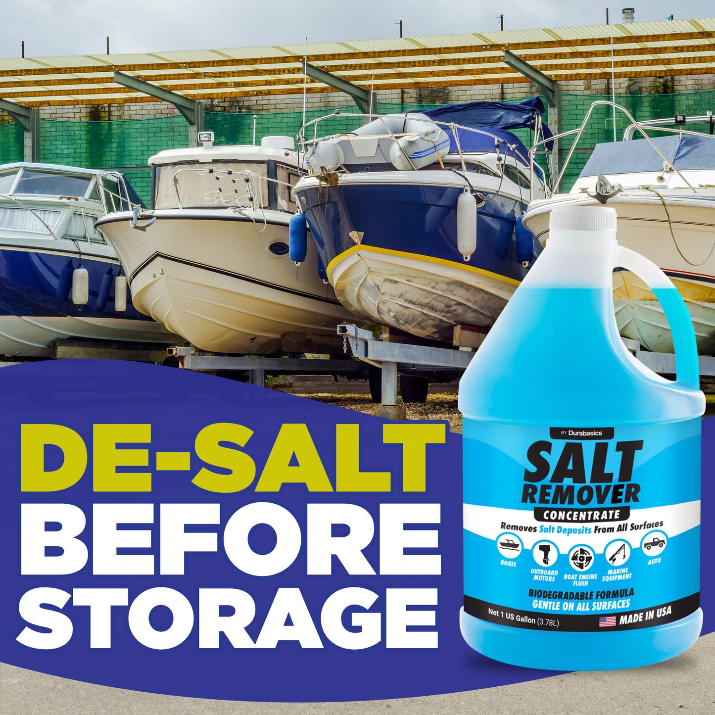 [1 Gallon] Salt Remover Concentrate - Salt Gone for Boats - Marine Engine Flush - Perfect for Outboard Motor Flush & Washing Salt Deposits - Remove Salt Deposits for Autos