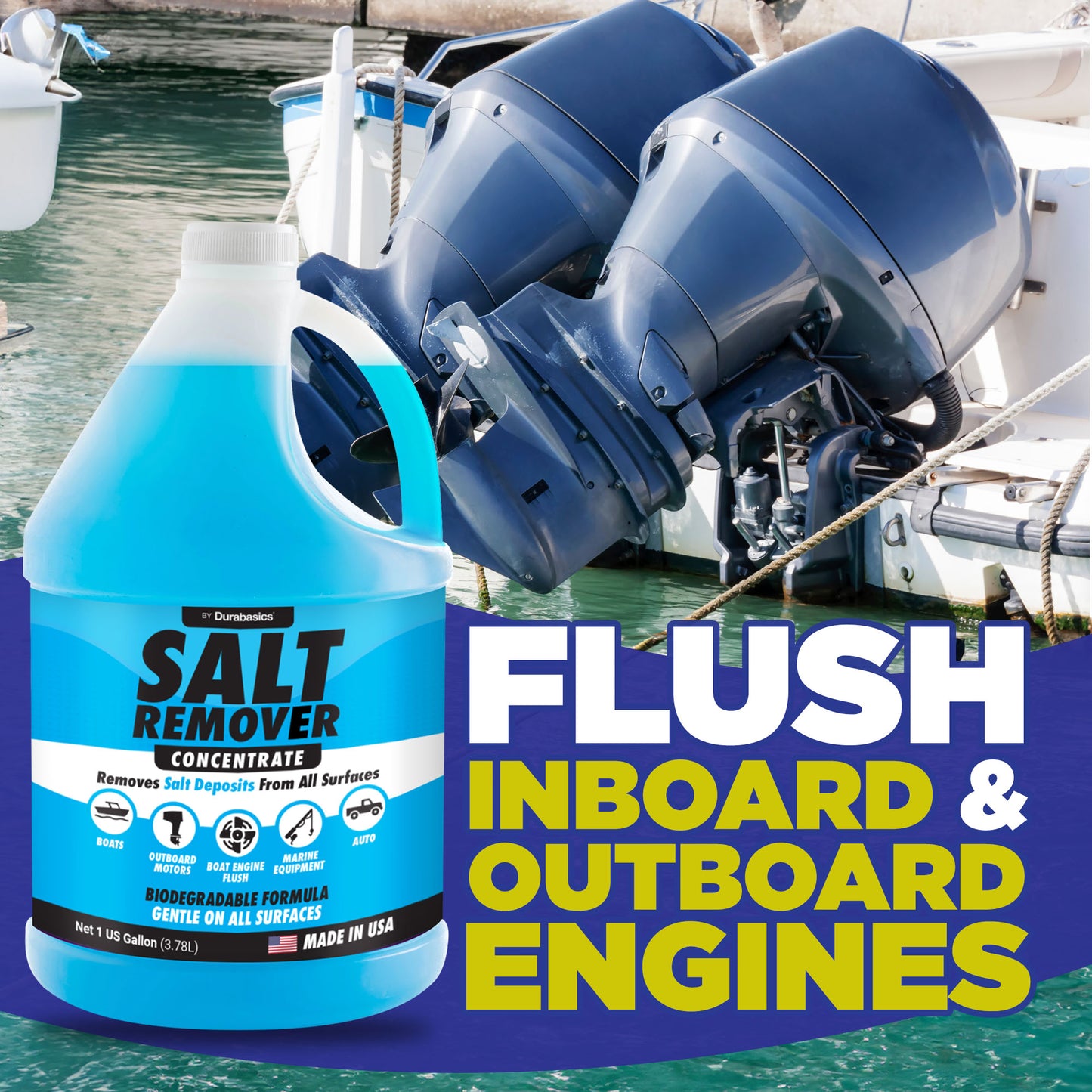 [1 Gallon] Salt Remover Concentrate - Salt Gone for Boats - Marine Engine Flush - Perfect for Outboard Motor Flush & Washing Salt Deposits - Remove Salt Deposits for Autos