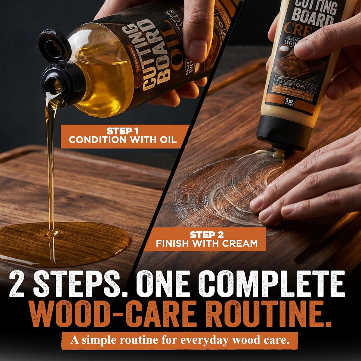 Cutting Board Oil 16oz, Cream 5oz, Microfiber & Wood Applicators