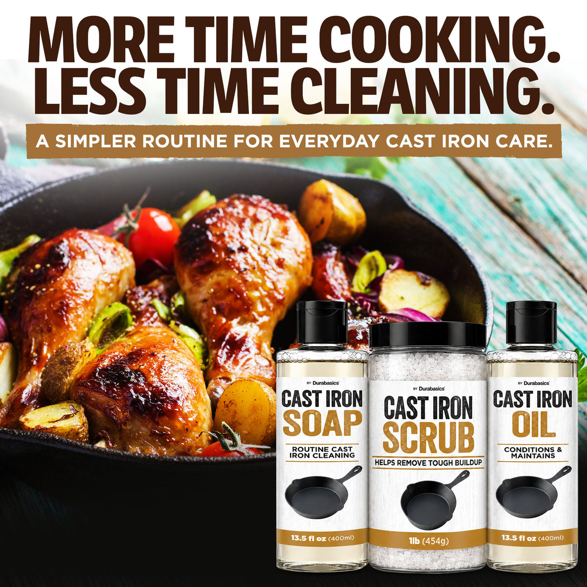 Durabasics Cast Iron Cleaner Kit with Soap, Scrub, Oil & Accessories