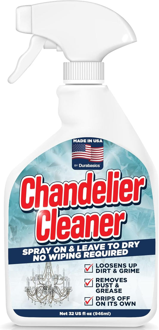 32oz Chandelier Cleaner Spray – Chandelier Cleaner Drip Dry No Wipe for Most Uses –  Streak-Free Glass Cleaner – Helps Loosen Dirt & Grime – Multi-Surface Use – Made in USA