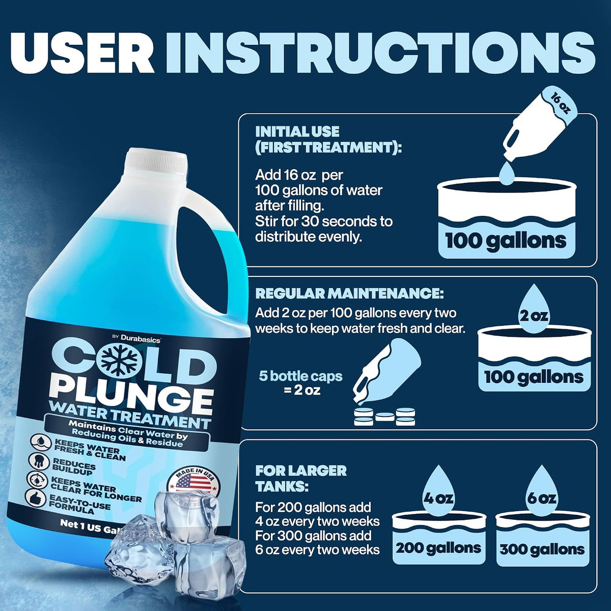 Durabasics 3-in-1 Cold Plunge Water Treatment & Ice Bath Cleaner, 1 Gallon