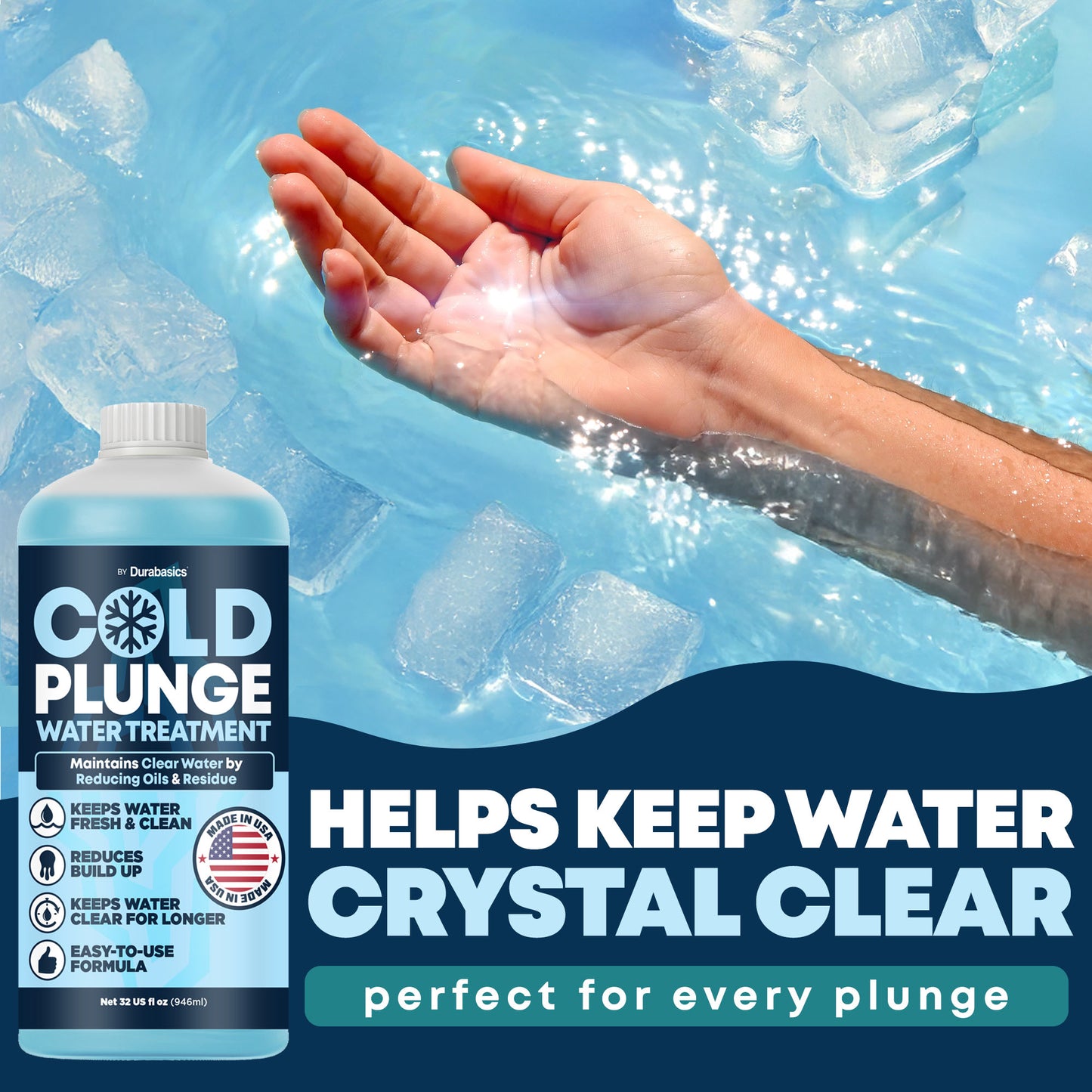 Durabasics 3in1 Cold Plunge Water Treatment – Helps Maintain Clear, Fresh-Looking Water | Cold Plunge Cleaner & Water Stabilizer | 32-Week Supply | Easy to Use | Ice Bath Water Treatment – 32 oz