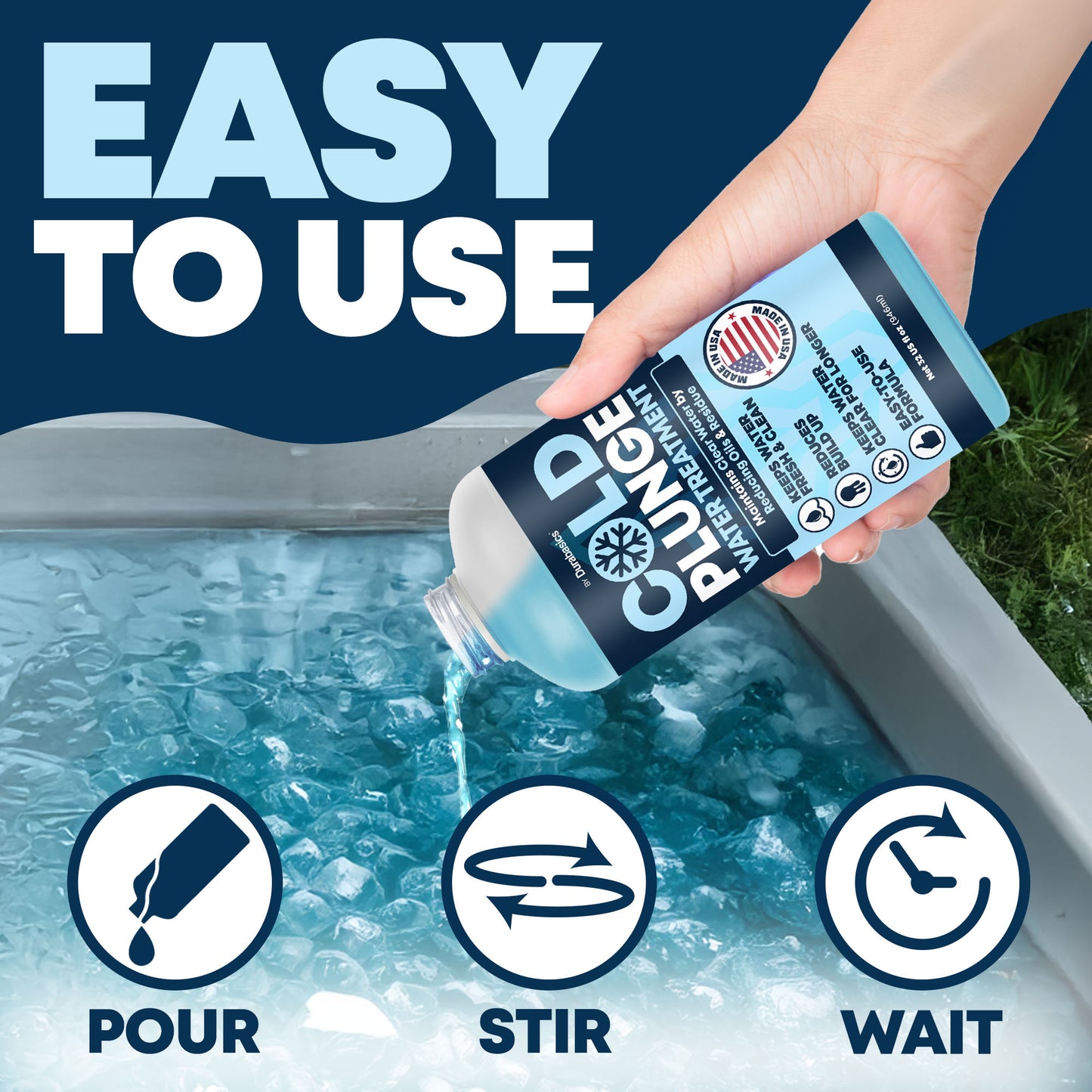 Durabasics 3in1 Cold Plunge Water Treatment – Helps Maintain Clear, Fresh-Looking Water | Cold Plunge Cleaner & Water Stabilizer | 32-Week Supply | Easy to Use | Ice Bath Water Treatment – 32 oz