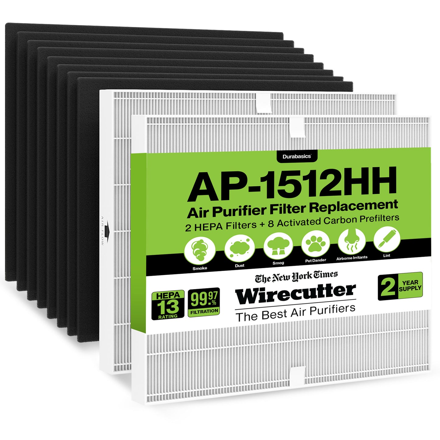 Coway AP1512HH Compatible HEPA Filter Set (2 Filters & 8 Pre-Cut Pre-Filters)