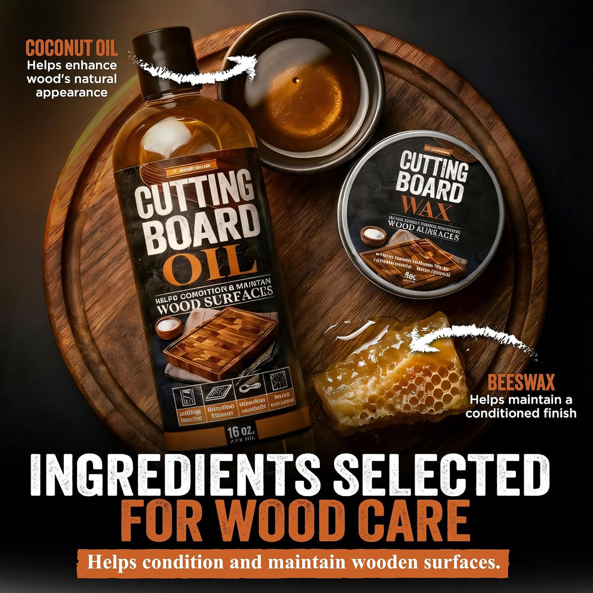 Durabasics Cutting Board Oil & Wax Kit, 12 oz Oil, 4 oz Wax & Applicator