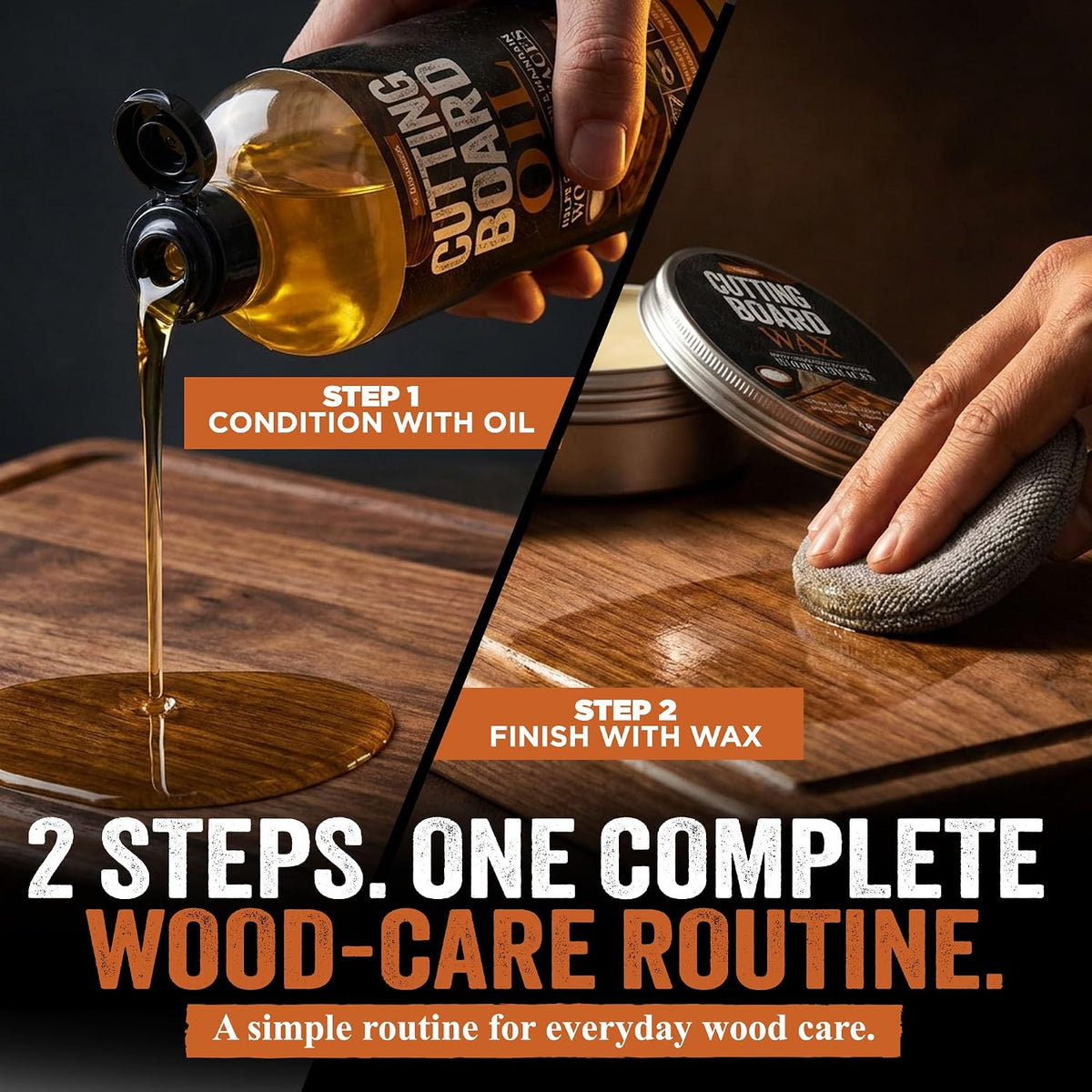 Durabasics Cutting Board Oil & Wax Kit, 12 oz Oil, 4 oz Wax & Applicator