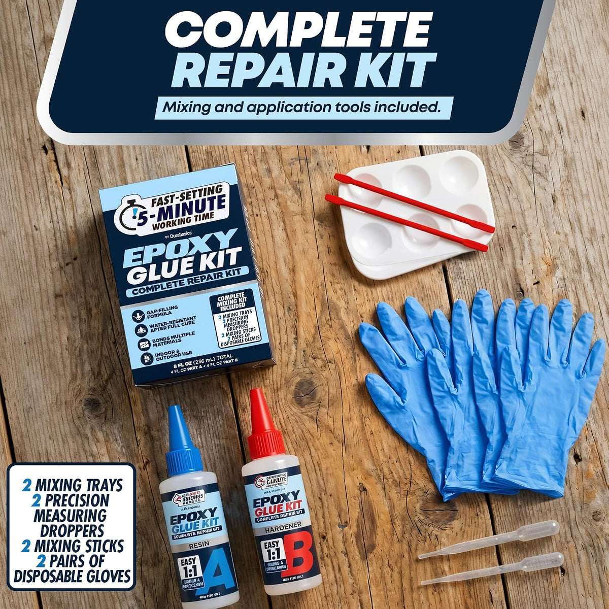 5 Minute Epoxy Glue, 2 Part Epoxy Complete Repair Kit 8 fl oz