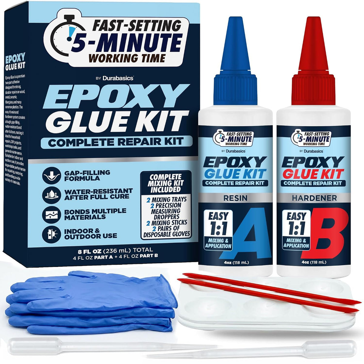 5 Minute Epoxy Glue, 2 Part Epoxy Complete Repair Kit 8 fl oz