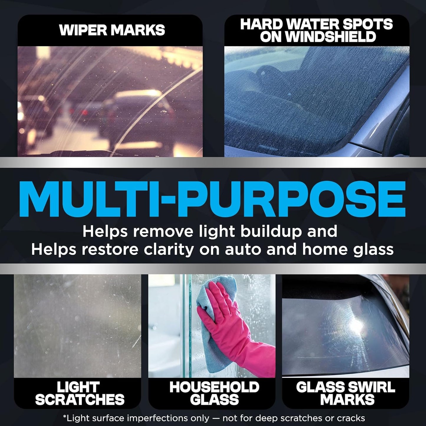 Durabasics Glass Polish Scratch Remover – Helps Reduce Light Scratches & Haze on Windshield & Glass Surfaces – Cerium Oxide Compound with 3” Wool Felt Polishing Pad Kit – 16oz