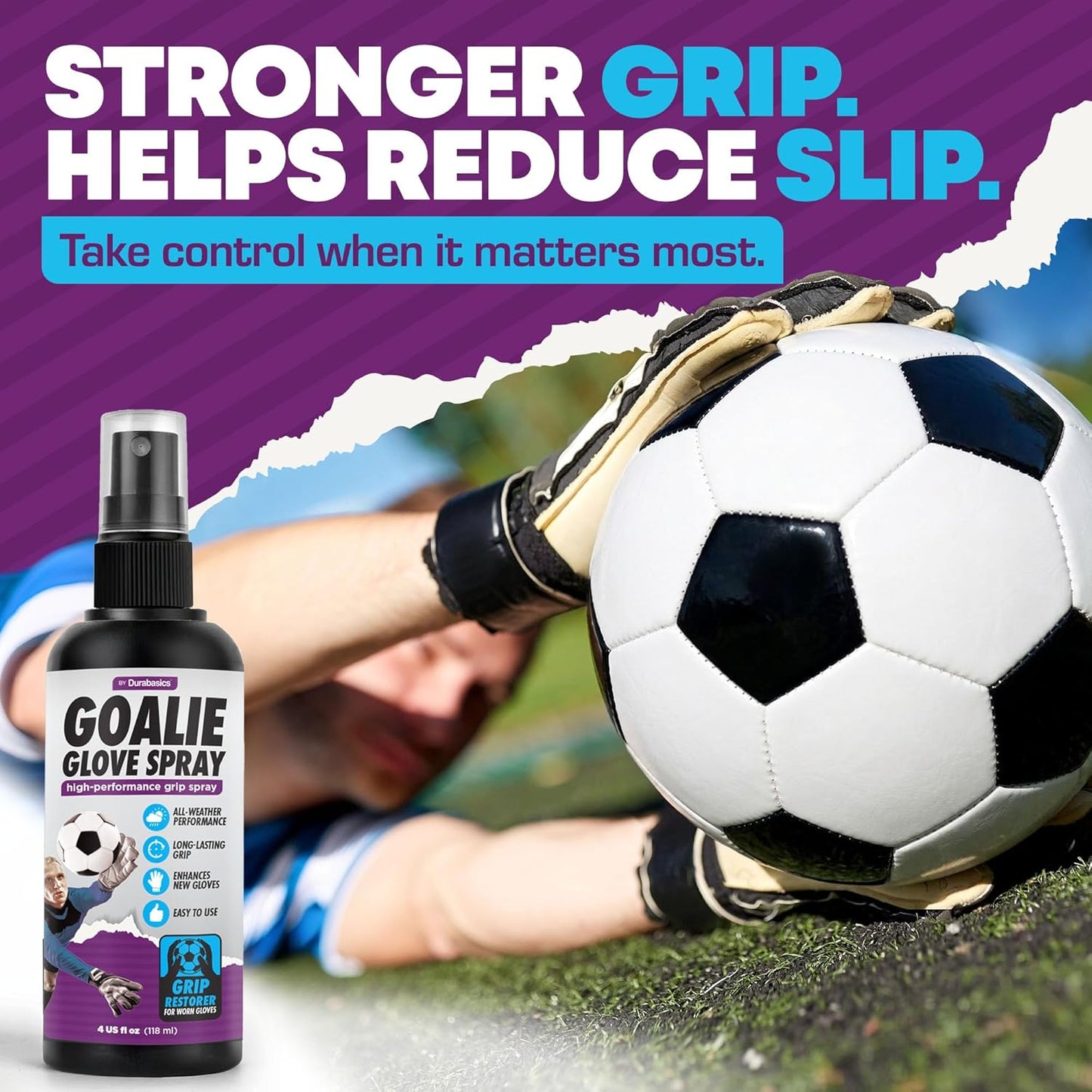 Goalie Glove Spray for Goalkeepers – Soccer Glove Grip Spray Helps Restore Tack on Worn Gloves, Water-Based Goalkeeper Glove Spray for Better Control & Grip Feel, Fine Mist Formula, 2 Pack 4oz