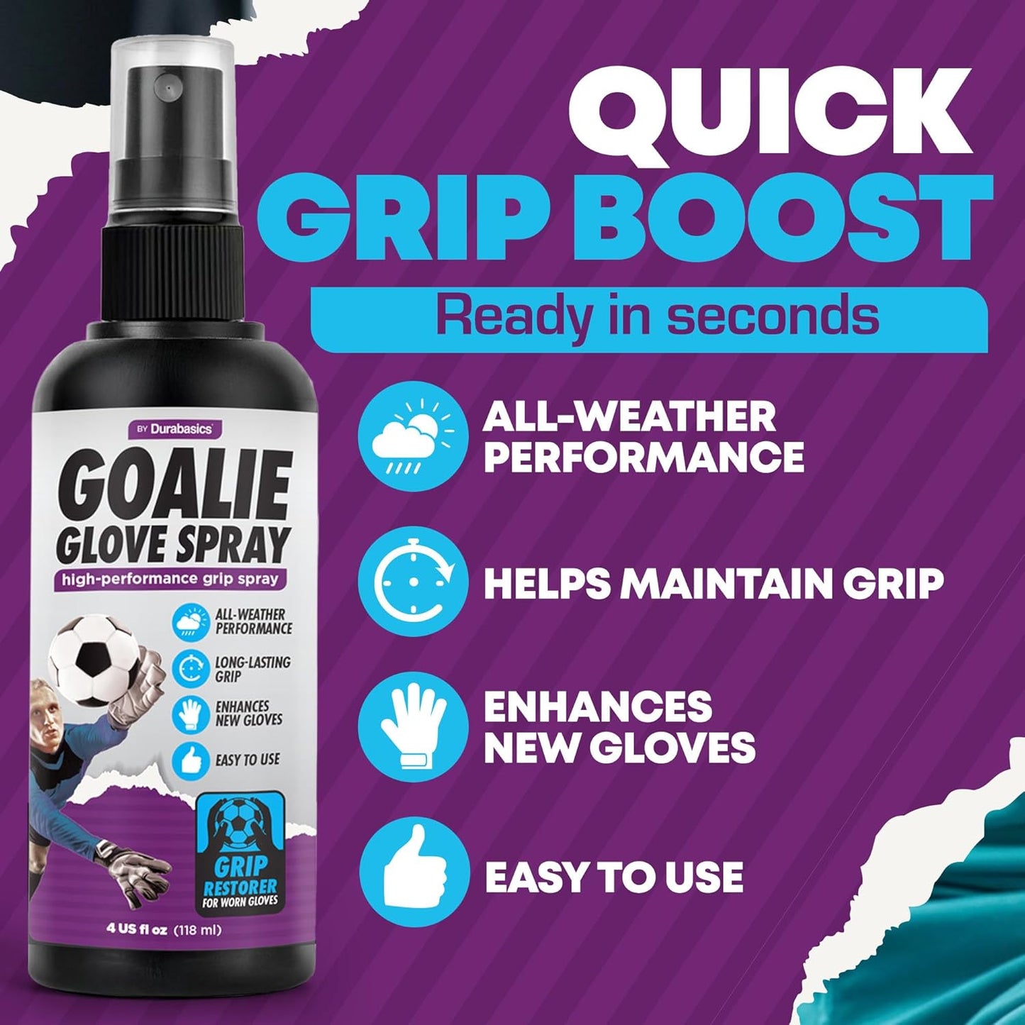 Goalie Glove Spray for Goalkeepers – Soccer Glove Grip Spray Helps Restore Tack on Worn Gloves, Water-Based Goalkeeper Glove Spray for Better Control & Grip Feel, Fine Mist Formula, 2 Pack 4oz