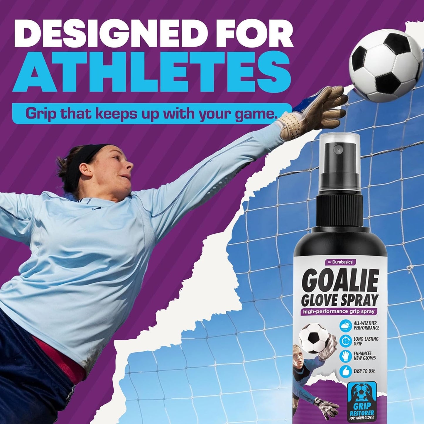 Goalie Glove Spray for Goalkeepers – Soccer Glove Grip Spray Helps Restore Tack on Worn Gloves, Water-Based Goalkeeper Glove Spray for Better Control & Grip Feel, Fine Mist Formula, 2 Pack 4oz