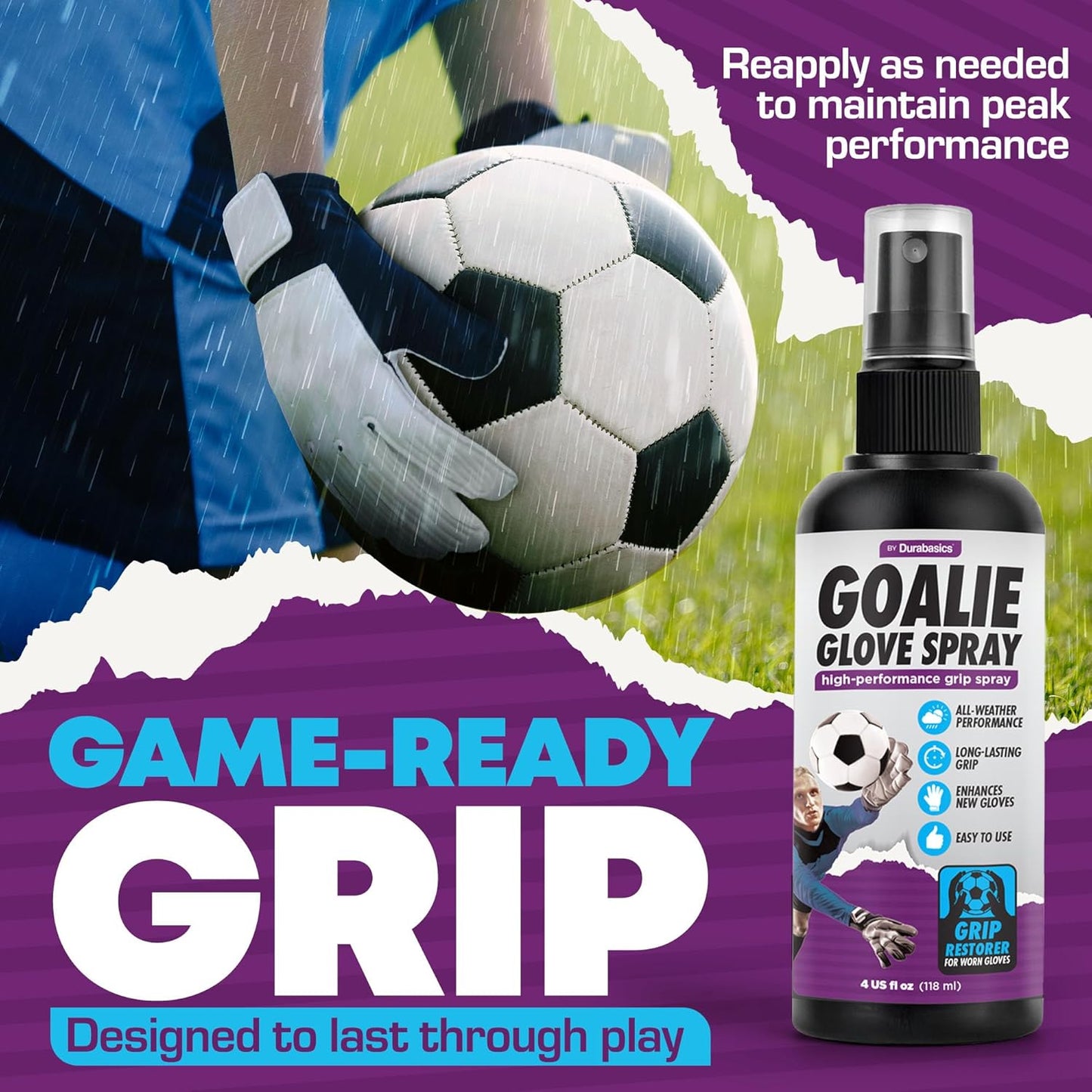 Goalie Glove Spray for Goalkeepers – Soccer Glove Grip Spray Helps Restore Tack on Worn Gloves, Water-Based Goalkeeper Glove Spray for Better Control & Grip Feel, Fine Mist Formula, 2 Pack 4oz