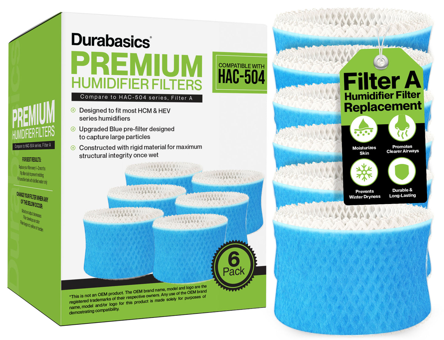 6 Pack of Premium Humidifier Filters | Compatible with Honeywell Humidifier Filter HAC-504, HAC-504AW & Honeywell Filter A | Replacement for Honeywell Filter HCM 350 & Other Cool Mist Humidifiers