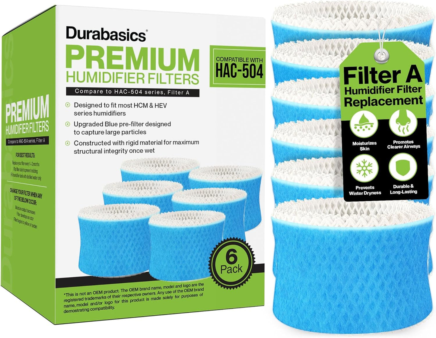 Durabasics 6 Pack of Premium Humidifier Filters Compatible with Honeywell Humidifier Filters HAC-504, HAC-504AW & Honeywell Filter A | Replacement for HCM 350 Cool Mist Humidifiers