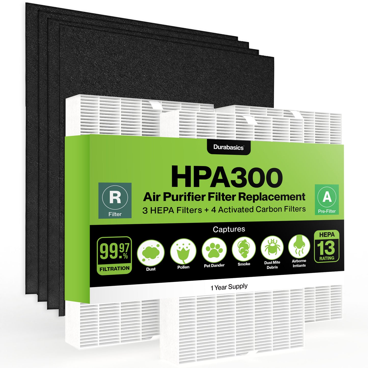 Honeywell HPA300 Compatible Set | 3 HEPA Filters & 4 Pre-Cut Carbon Pre-Filters