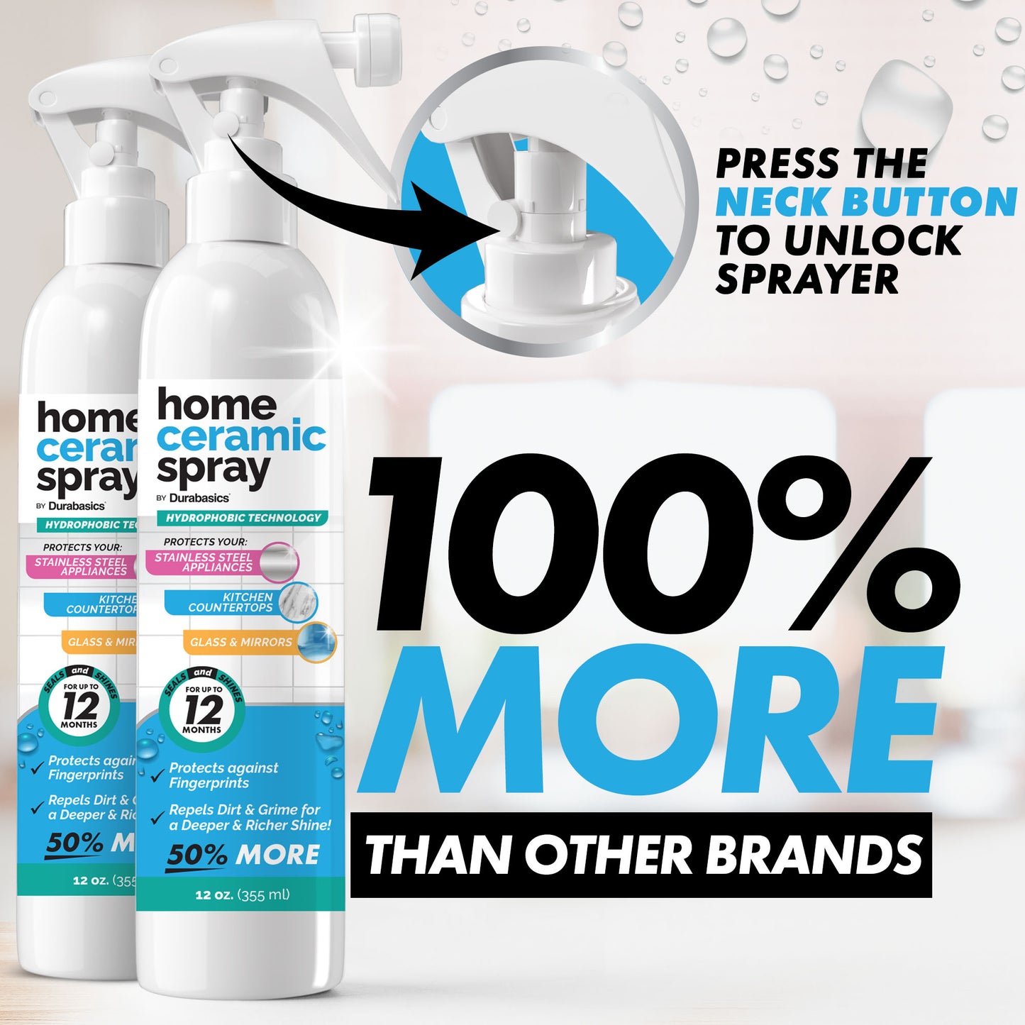2 Pack [12 Oz] Home Ceramic Coating Spray Kit - Shine, Seal & Protect Kitchen & Bath Surfaces - High Shine - Repels Stains & Grime Effortlessly - Use on Stainless Steel, Sinks, Countertops, Glass