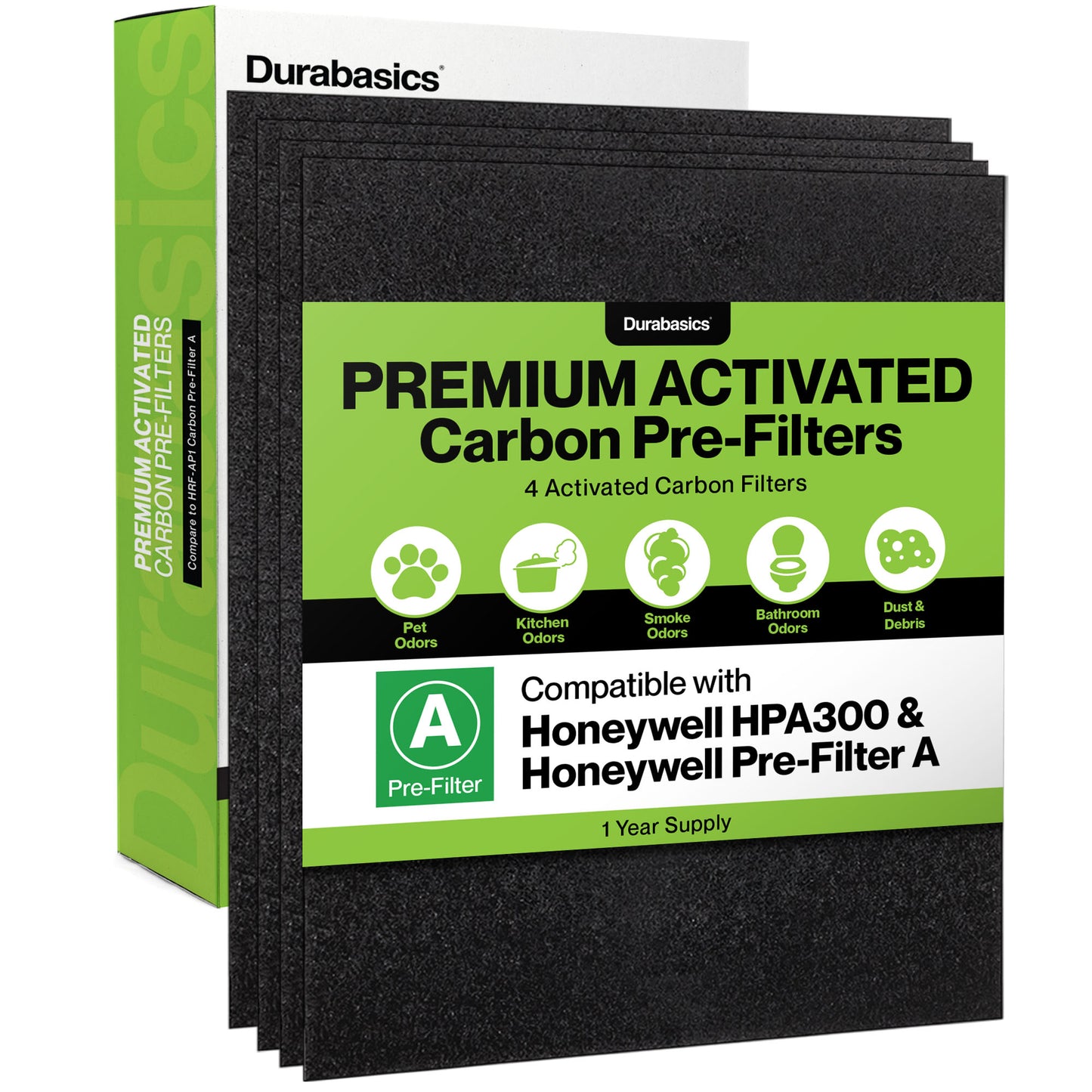 Durabasics Activated Carbon Prefilters for Honeywell Prefilter A & HRF-AP1HPA300 - 4 Pack - Replacements for Honeywell HRF APP1, Honeywell Replacement Pre Filter & Honeywell A Pre Filter