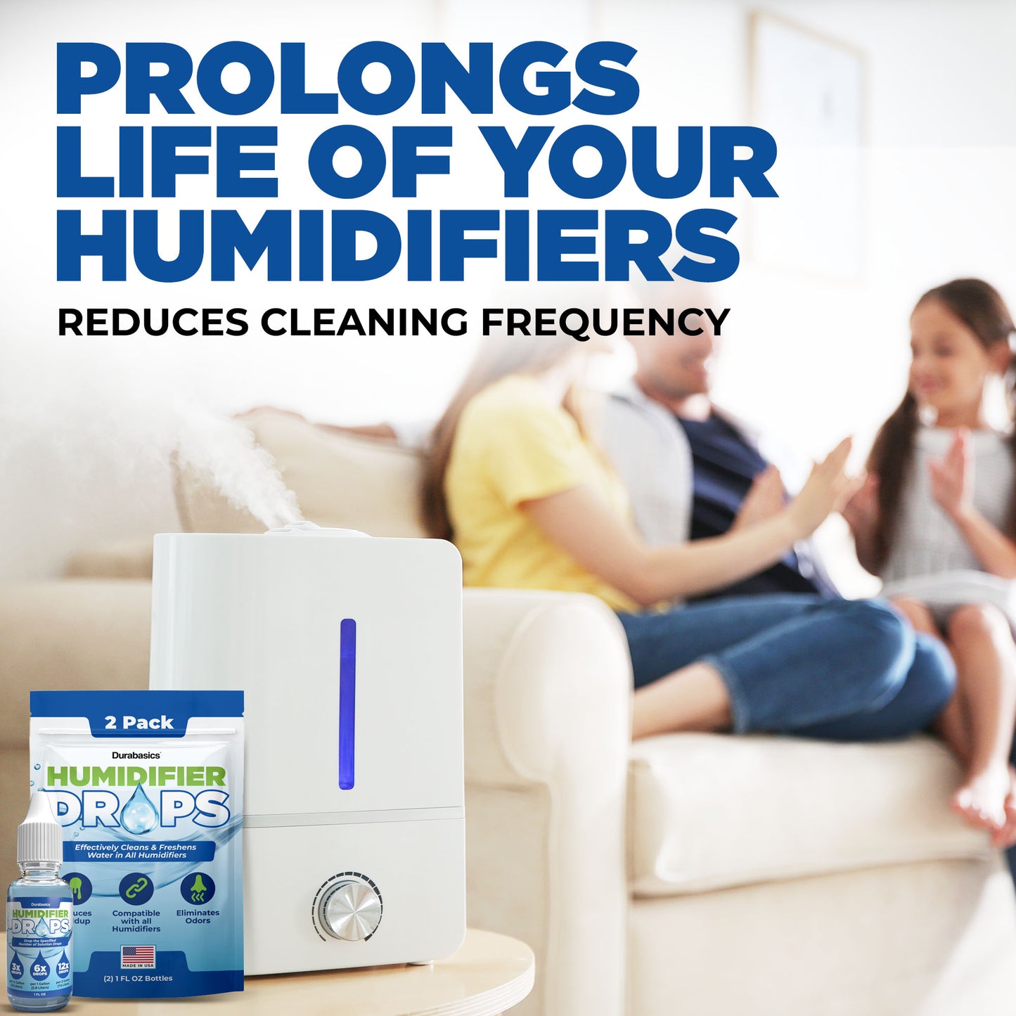 Durabasics [2 Pack] Humidifier Drops for Cleaning - Food Grade Humidifier Cleaner Slows Buildup & Scaling - Cleans & Deodorizes Water - Suitable for All Models - 200+ Day Supply - Made in USA