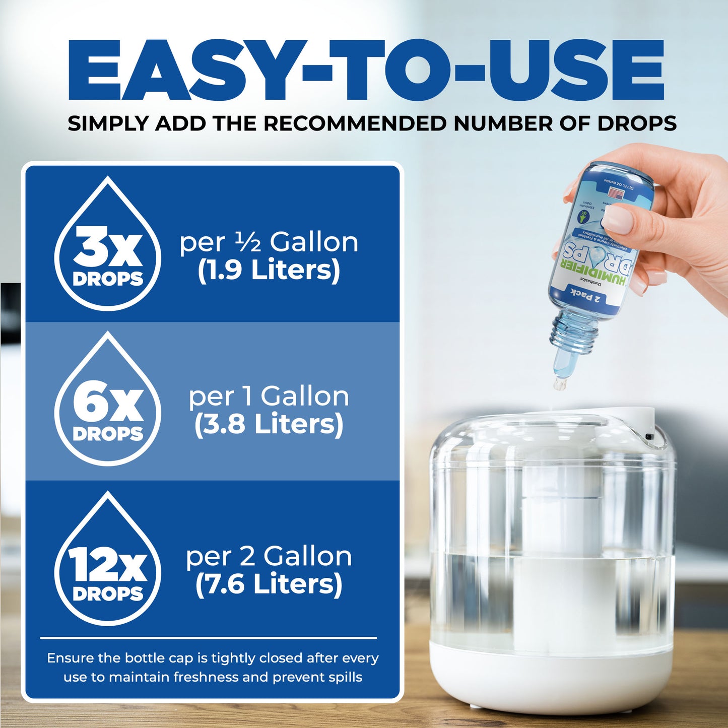 Durabasics [2 Pack] Humidifier Drops for Cleaning - Food Grade Humidifier Cleaner Slows Buildup & Scaling - Cleans & Deodorizes Water - Suitable for All Models - 200+ Day Supply - Made in USA
