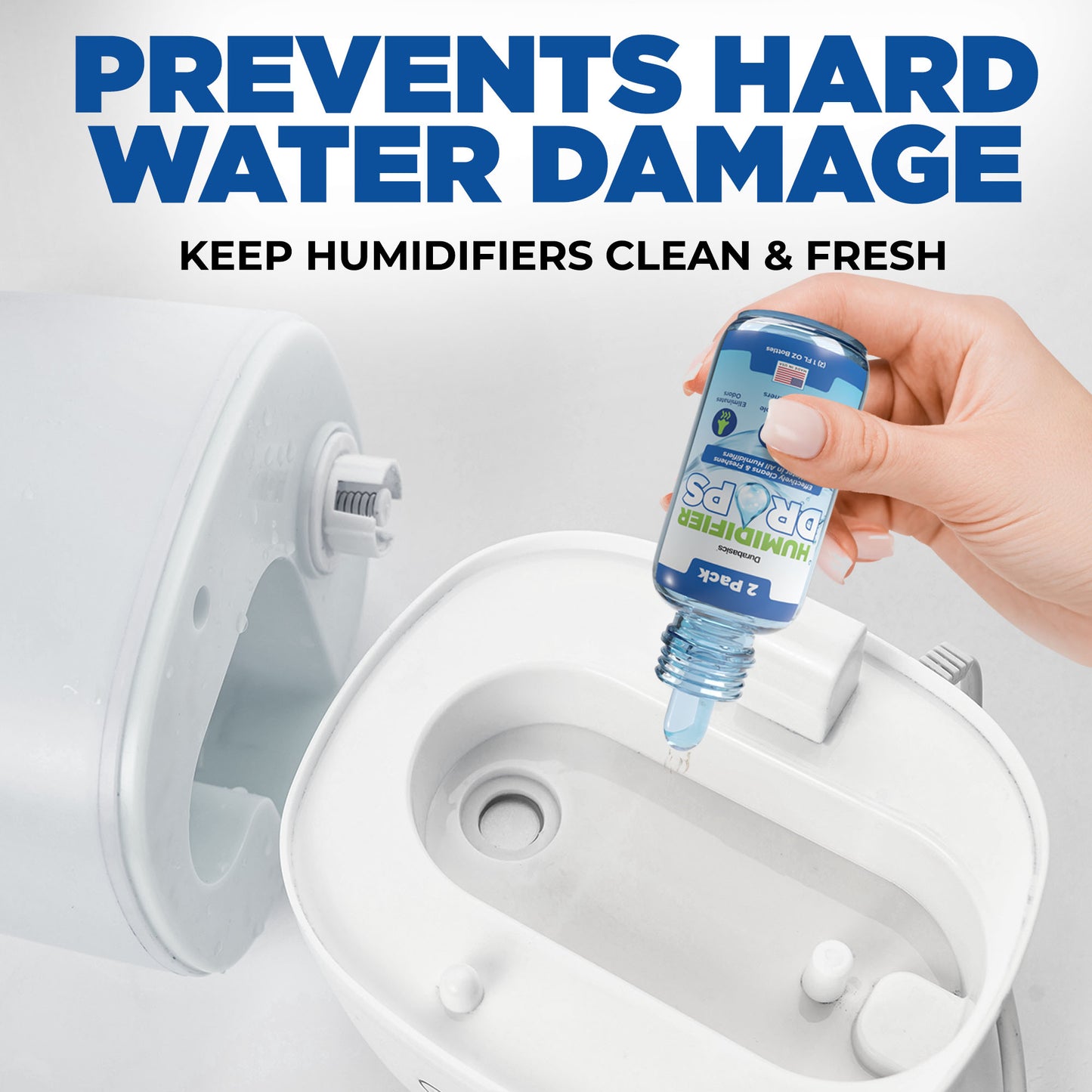 Durabasics [2 Pack] Humidifier Drops for Cleaning - Food Grade Humidifier Cleaner Slows Buildup & Scaling - Cleans & Deodorizes Water - Suitable for All Models - 200+ Day Supply - Made in USA