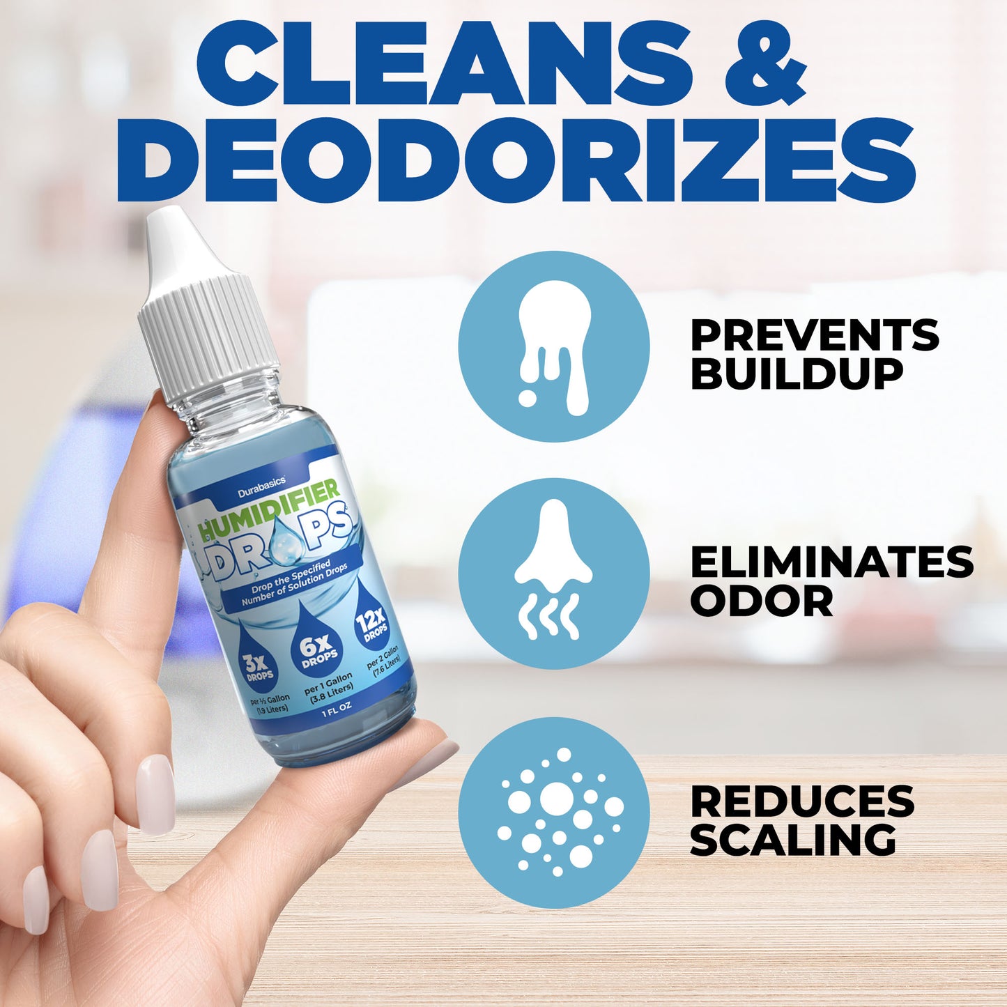Durabasics [2 Pack] Humidifier Drops for Cleaning - Food Grade Humidifier Cleaner Slows Buildup & Scaling - Cleans & Deodorizes Water - Suitable for All Models - 200+ Day Supply - Made in USA