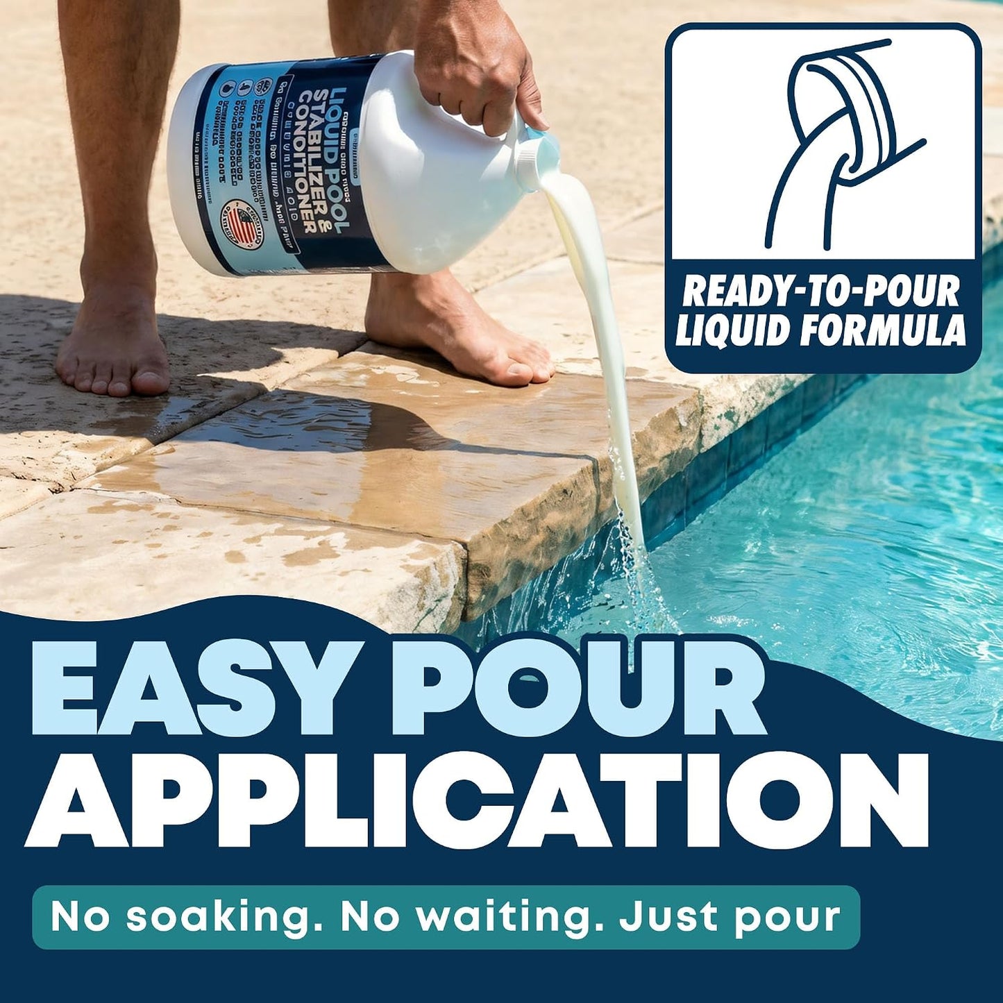 Durabasics Liquid Pool Stabilizer & Conditioner, Cyanuric Acid Pool Stabilizer for Salt Pools & Chlorine Pools, Helps Reduce Chlorine Loss from Sunlight, Easy-Pour Formula, 1 Gallon