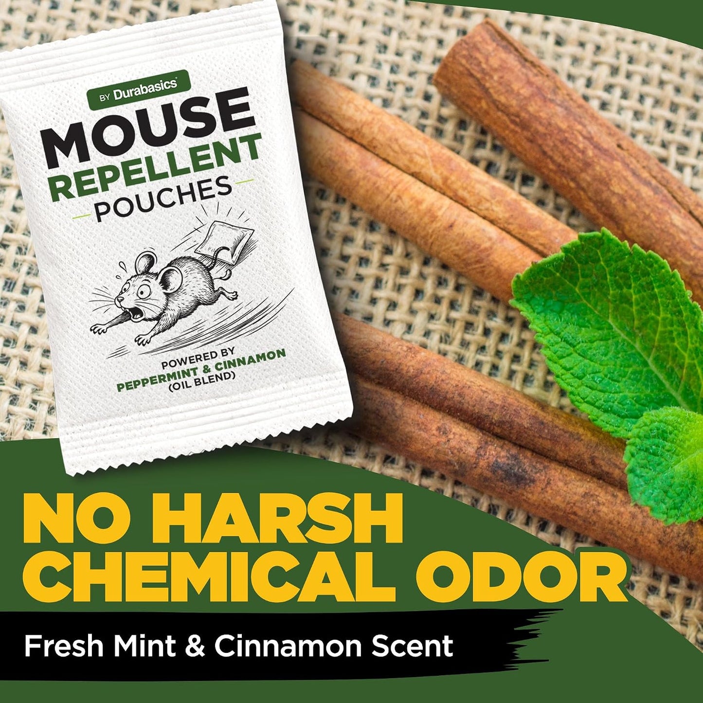 Durabasics Mouse Repellent Pouches, 20 Individually Sealed 50 g Pouches, with Natural Peppermint & Cinnamon Oil ingredients, Ready-to-Use for Garages, Attics, Sheds, RVs & Storage Areas