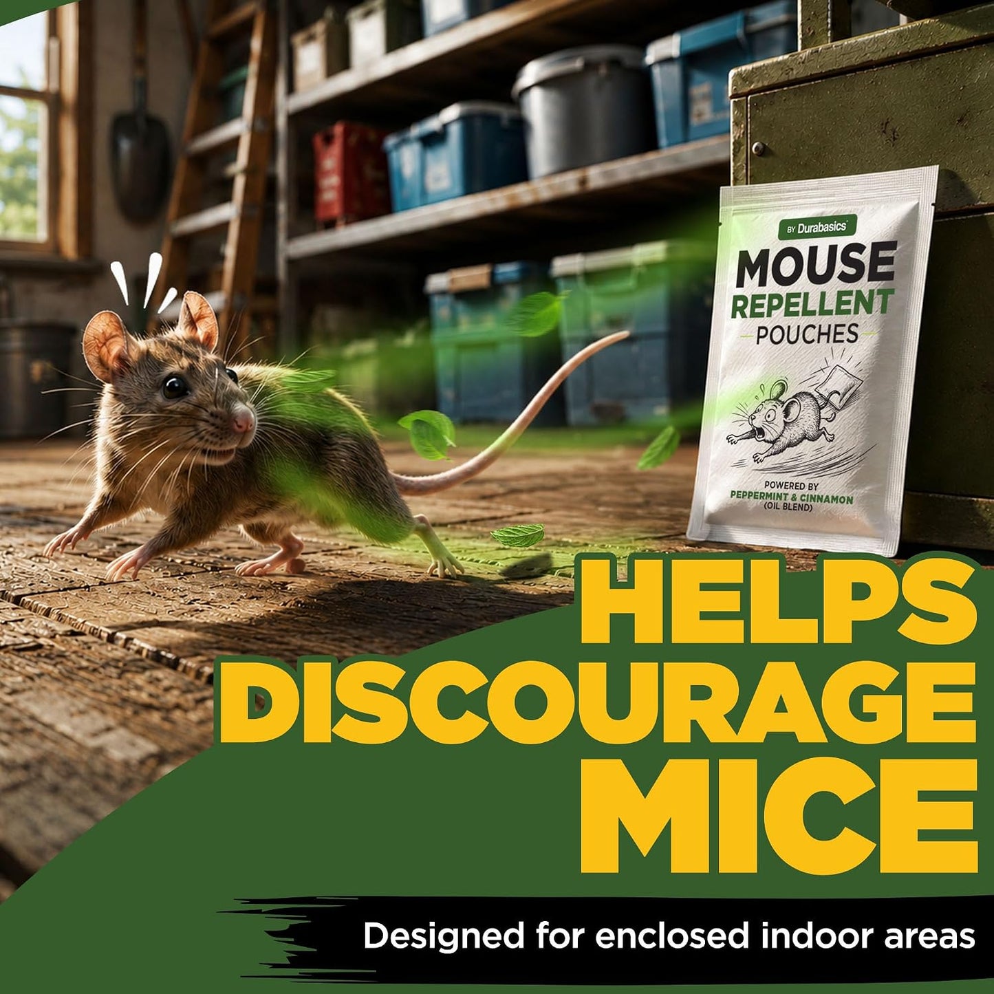 Durabasics Mouse Repellent Pouches, 20 Individually Sealed 50 g Pouches, with Natural Peppermint & Cinnamon Oil ingredients, Ready-to-Use for Garages, Attics, Sheds, RVs & Storage Areas