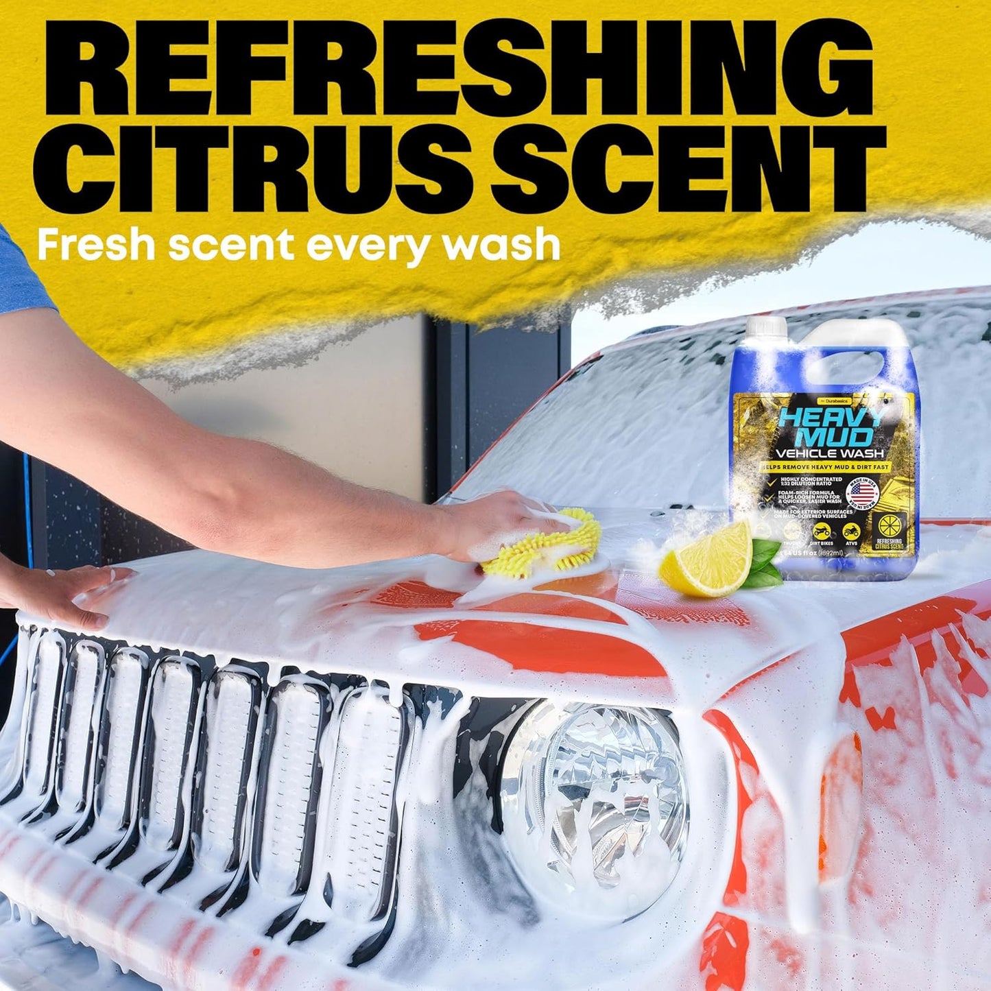 Durabasics Heavy Mud Wash – Highly Concentrated 1:32 Ratio, Thick Foam Car Wash Soap & ATV Cleaner for Trucks, UTV Cleaner, Dirt Bikes & RVs – Works with Foam Cannons & Bucket Washes – 64 fl oz