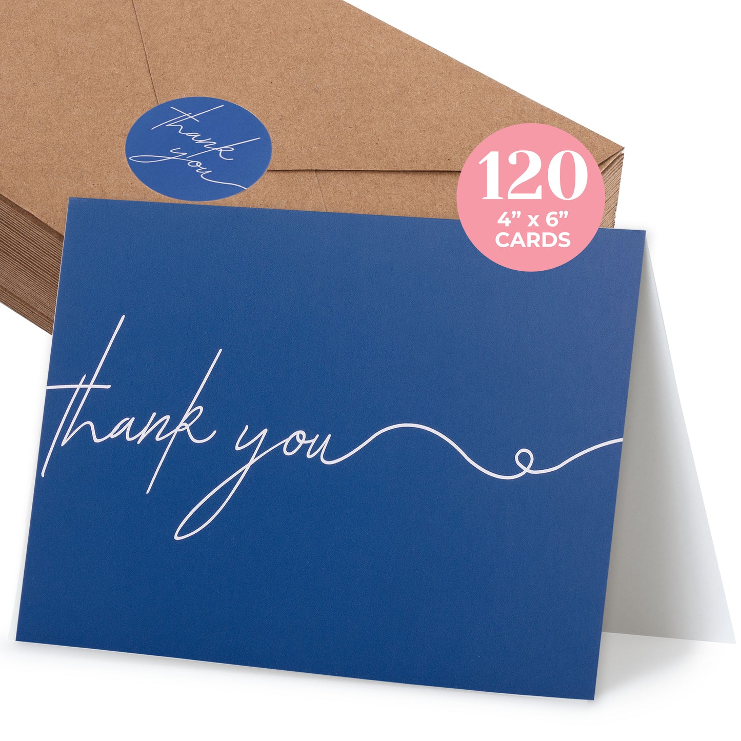 Durabasics 120 Heavyweight Blank Thank You Cards with Envelopes & Stickers, Premium Thank You Notes with Envelopes Set, Bulk, Classic Navy Blue Bulk Pack (4 x 6 Inches) (120 Pack)