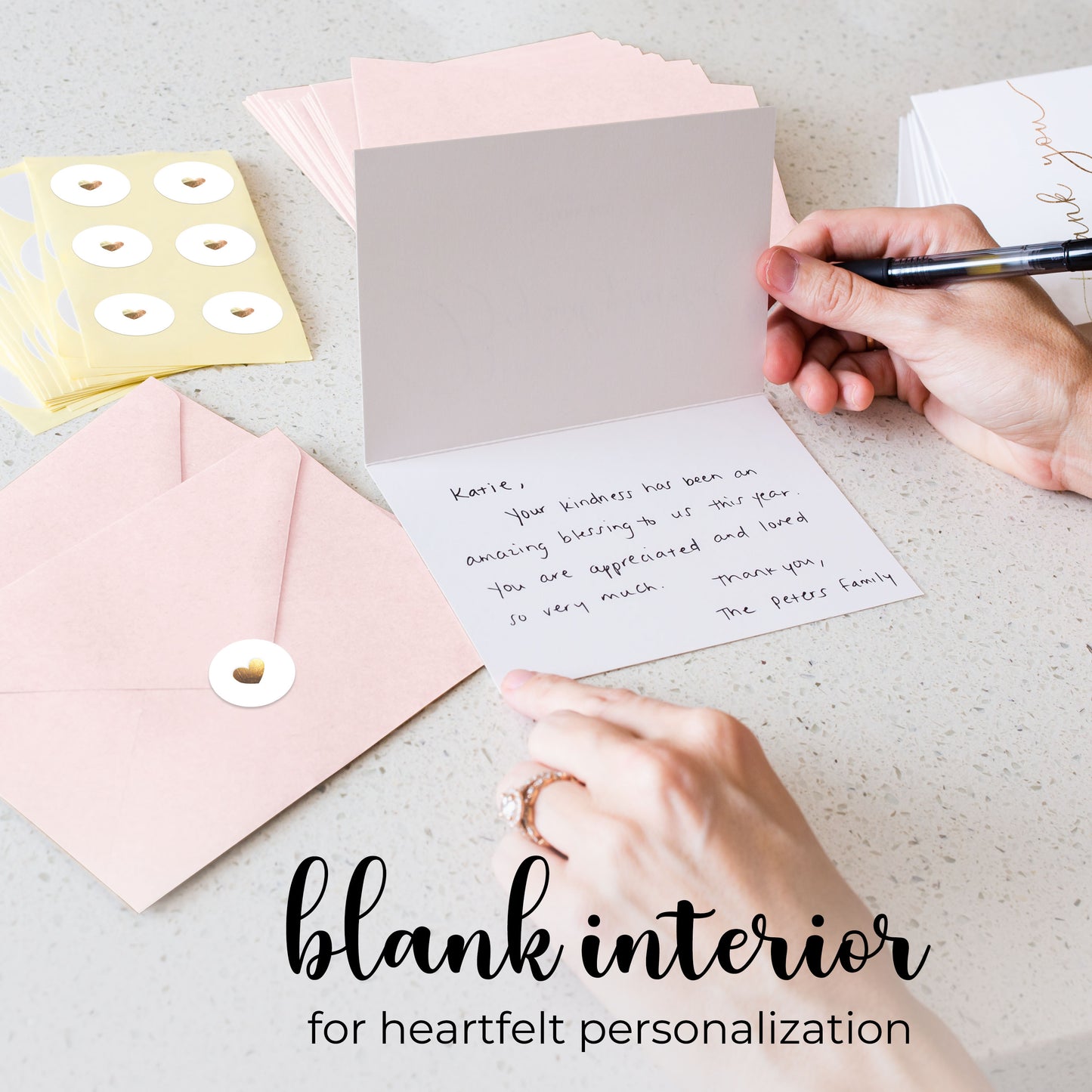 100 Heavyweight Blank Thank You Cards with Envelopes & Stickers, Premium Thank You Cards Wedding with Envelopes Set, Bulk Gold Script Notes, Wedding & Bridal Shower Set, (4 x 6 Inches) (100 Pack)